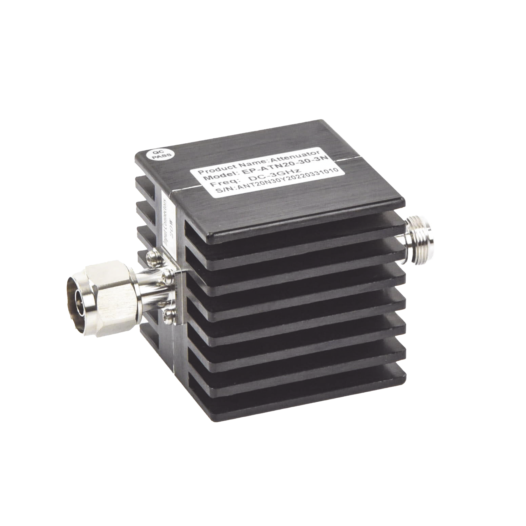 Atenuador en Línea de 30 dB, 20 Watt Máx. CD-3 GHz, Interiores, N Macho-Hembra.