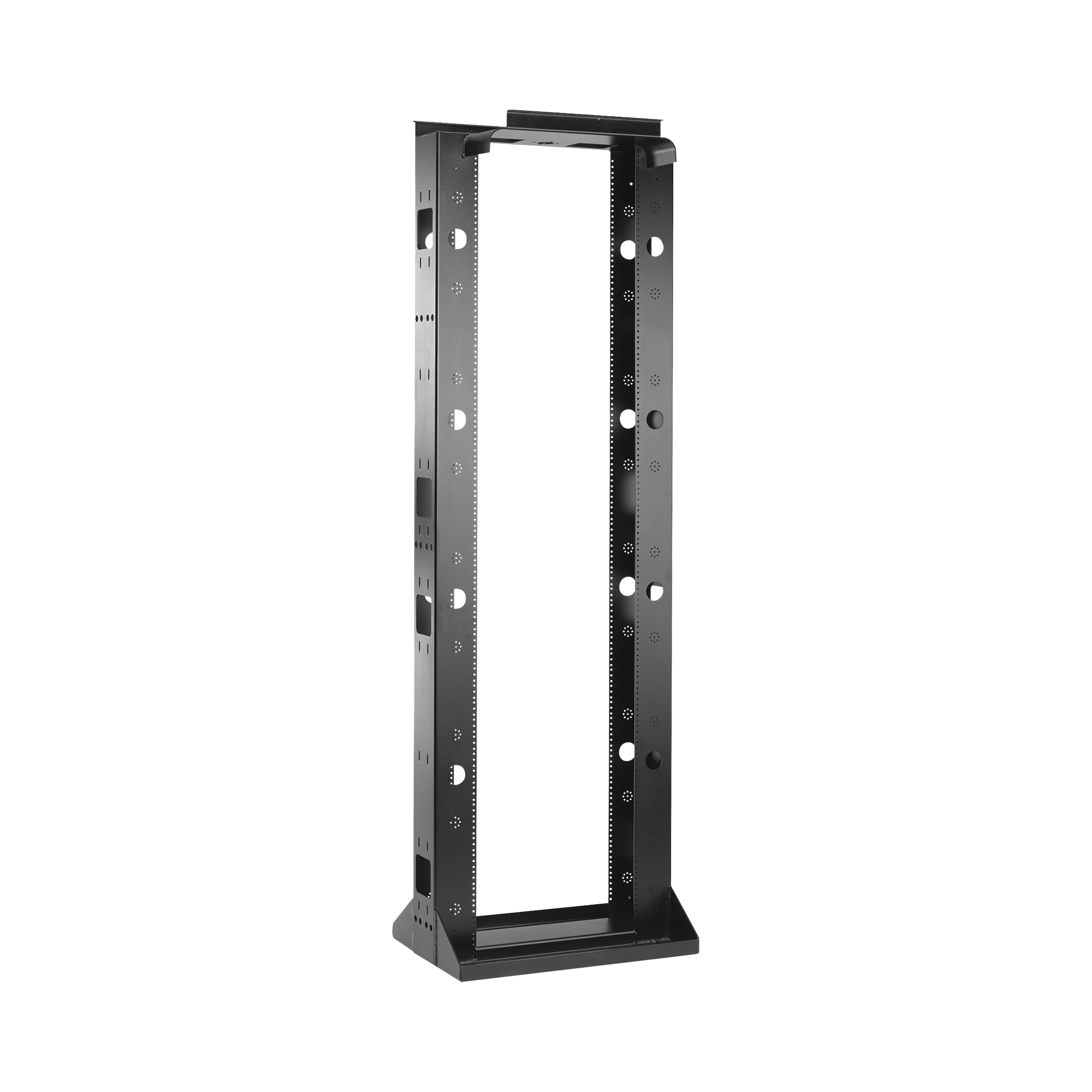 Rack de 2 Postes Sísmico, Estándar de 19 in, Rieles Numerados y Roscados #12-24, Fabricado en Acero, 45 Unidades de Rack, Color Negro