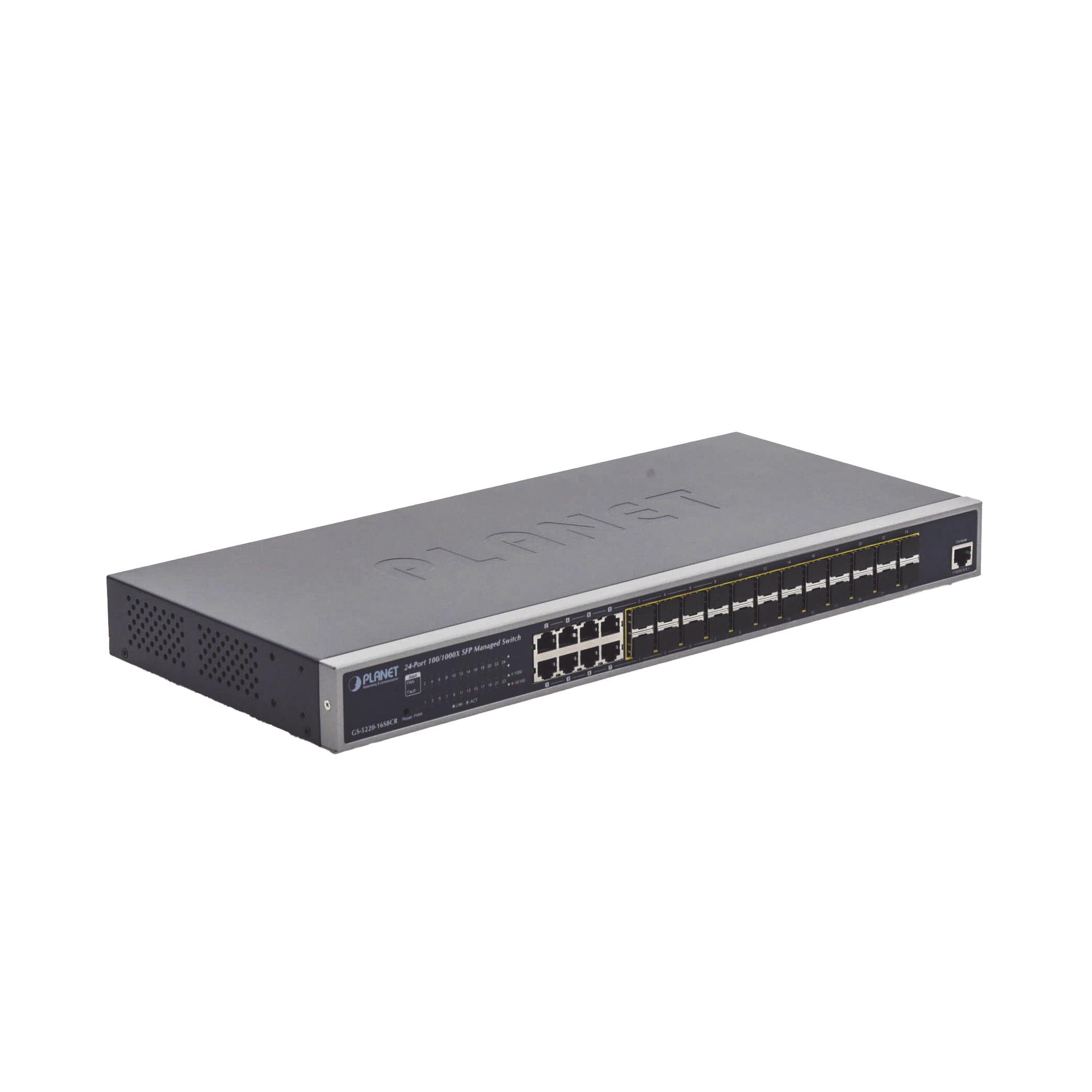 Switch Administrable Capa 2 con Fuente de Alimentación Redundante, 24 Puertos SFP Gigabit 100/1000X, 8 Puertos Combo RJ45 Gigabit.