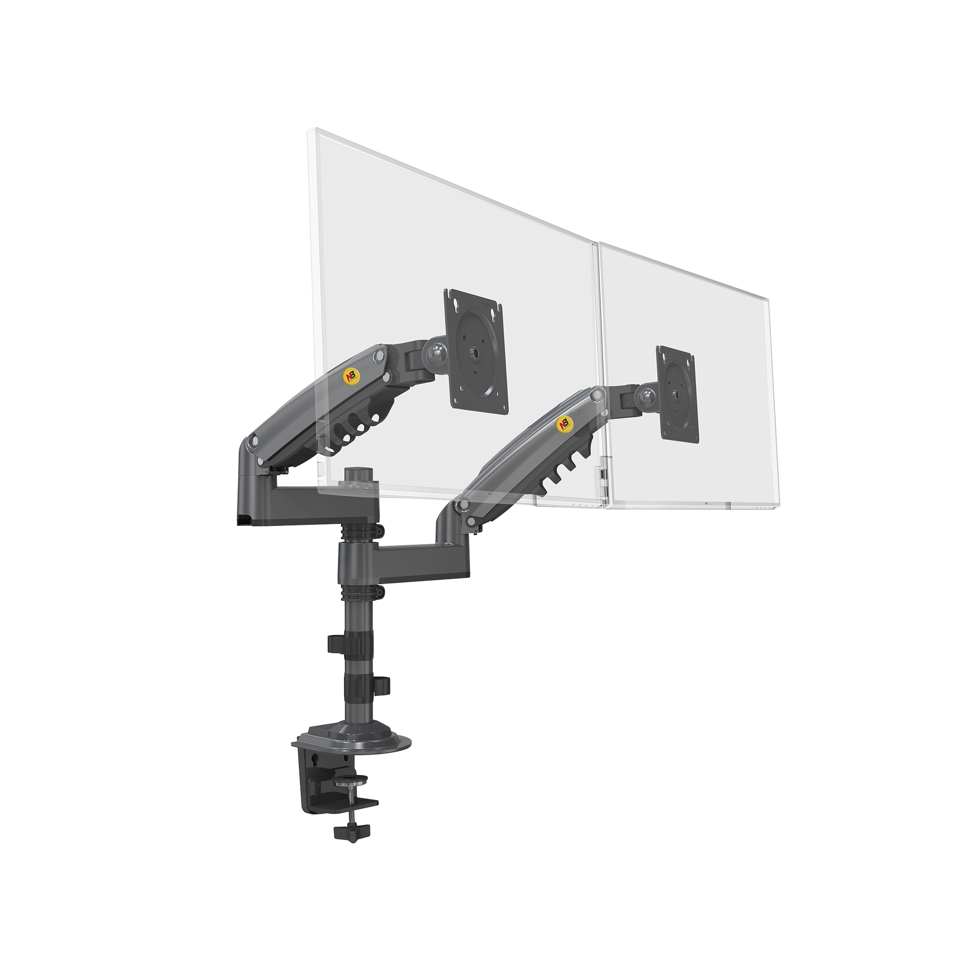 Montaje de Escritorio articulado para 2 monitores de 17 a 27" /  Soporta hasta 9kg por monitor / Vesa 75 x 75 / 100 x 100 / Acero / Rotación: 360°