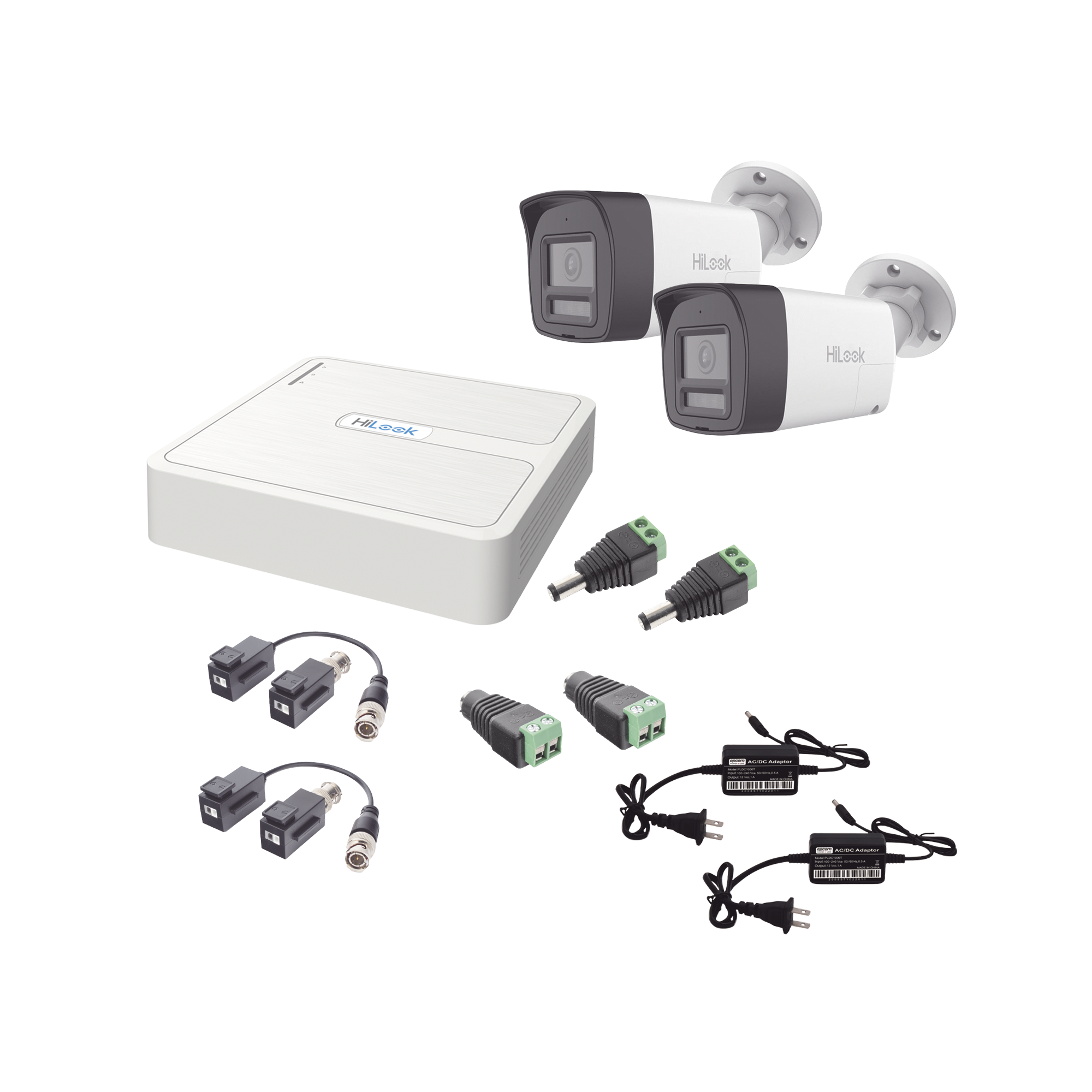 Kit HiLook Audio Bidireccional TurboHD 1080p / DVR 4 Canales / 2 Cámaras Bala (Exterior) con Bocina y Microfóno Integrado / 2 Fuentes de Poder / Accesorios