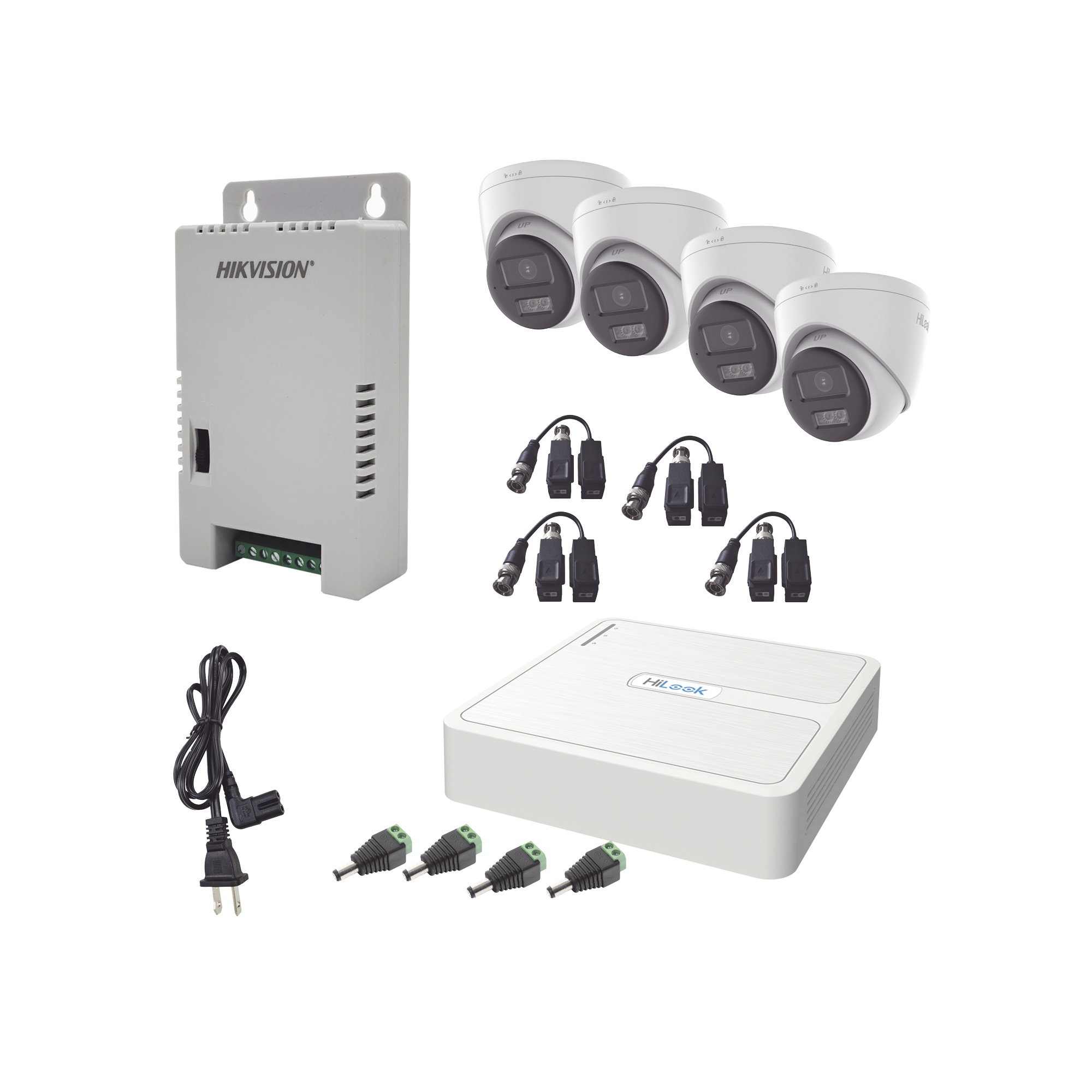Kit HiLook Audio Bidireccional TurboHD 1080p / DVR 4 Canales / 4 Cámaras Eyeball (Exterior) con Bocina y Microfóno Integrado / 1 Fuente de Poder / Accesorios