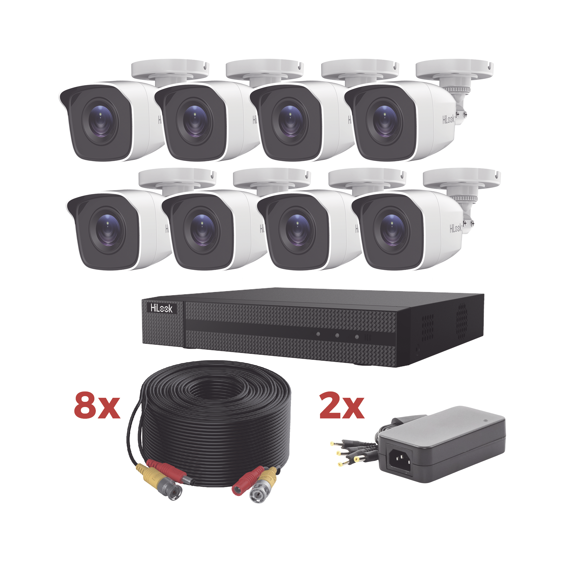 Kit TurboHD / DVR 8 Canales 1080p Lite / 8 Cámaras bala 1080p metalicas / 8 cables de 20 metros / 2 fuentes de 4 canales