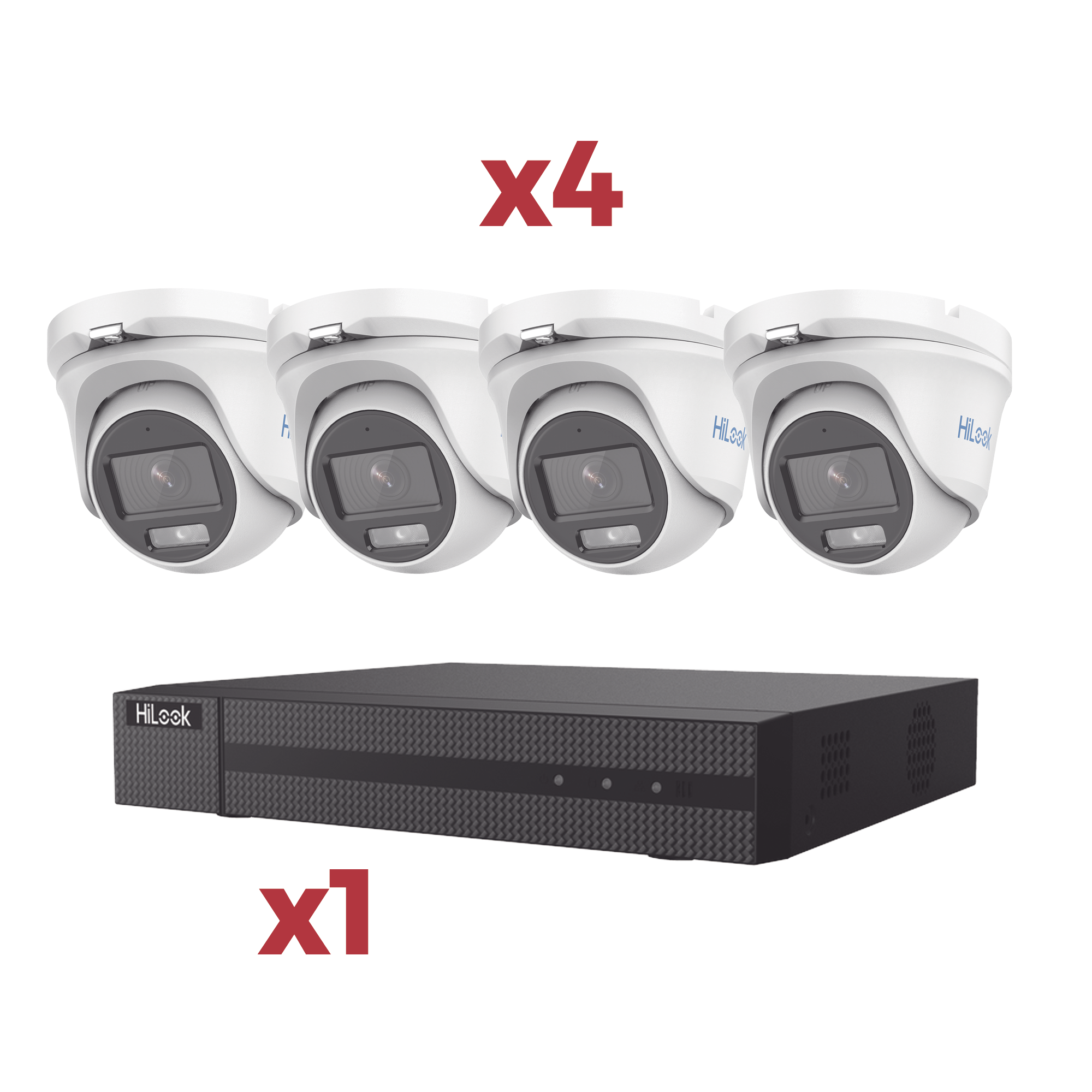 [Kit] DVR 4 Canales TurboHD + 1 Canal IP / 2 Megapixel (1080pLite) / AcuSense Lite / Audio por coaxitron / 1 Bahia de disco duro / 4 Cámaras Metalicas / 2 Megapixel tipo turret / ColorVu Lite + Microfono Integrado