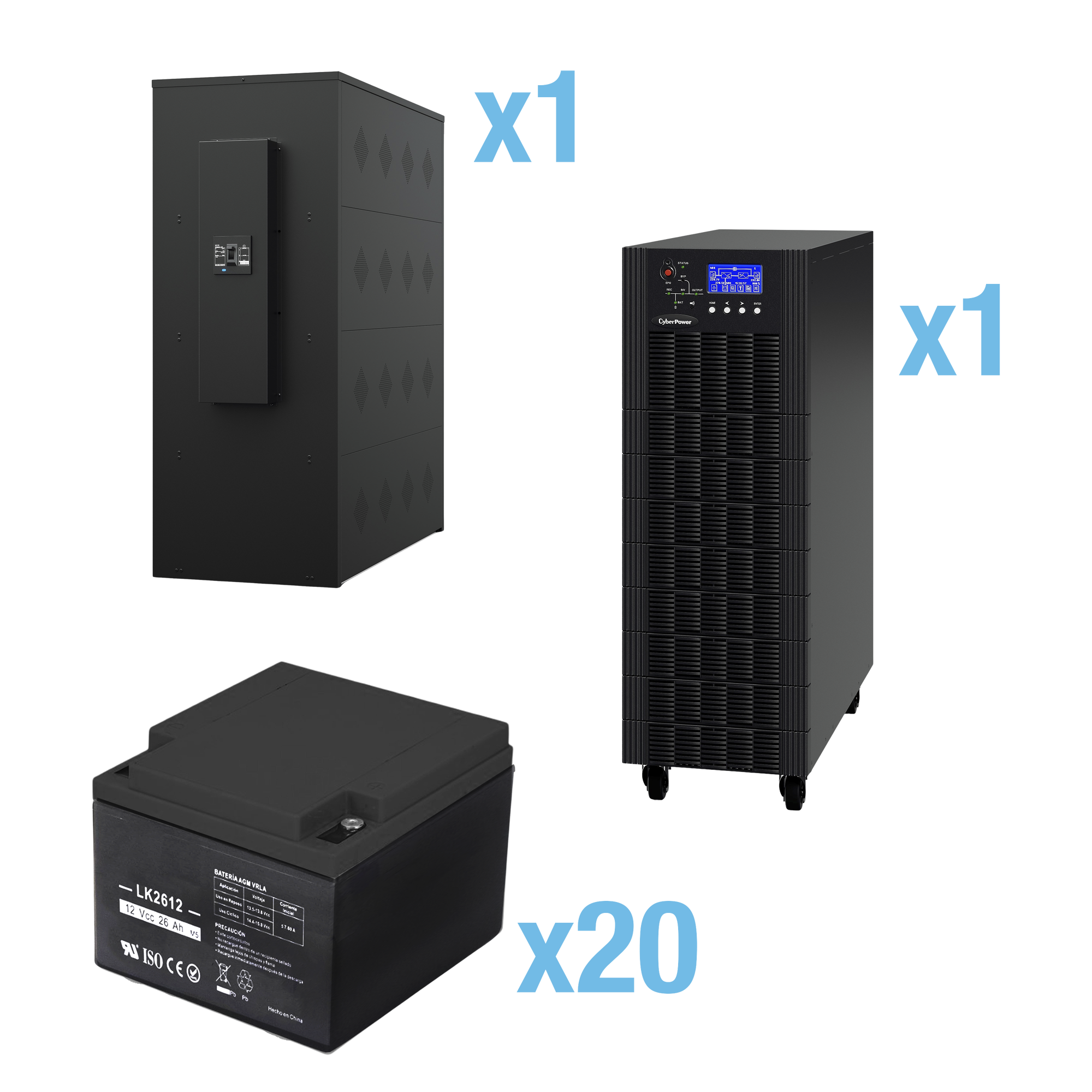UPS Trifásico de 20 kVA/18 kW, Topología Online Doble Conversión, Voltaje de 208/220 Vca de L-L, Respaldo de 5 Minutos al 100% de Carga, Incluye Módulo y Banco de Baterías