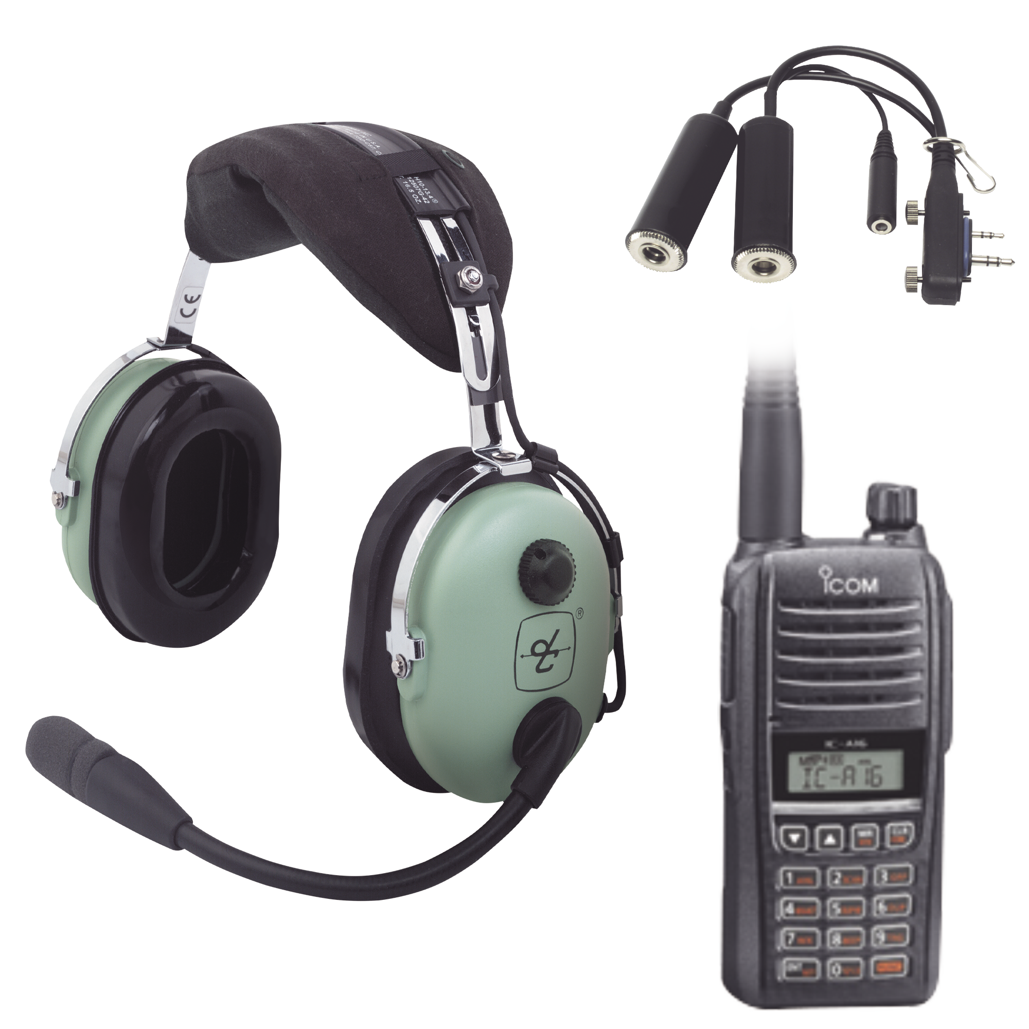 Kit Radio Portátil Aéreo Icom con Auricular David Clark para Aviación General