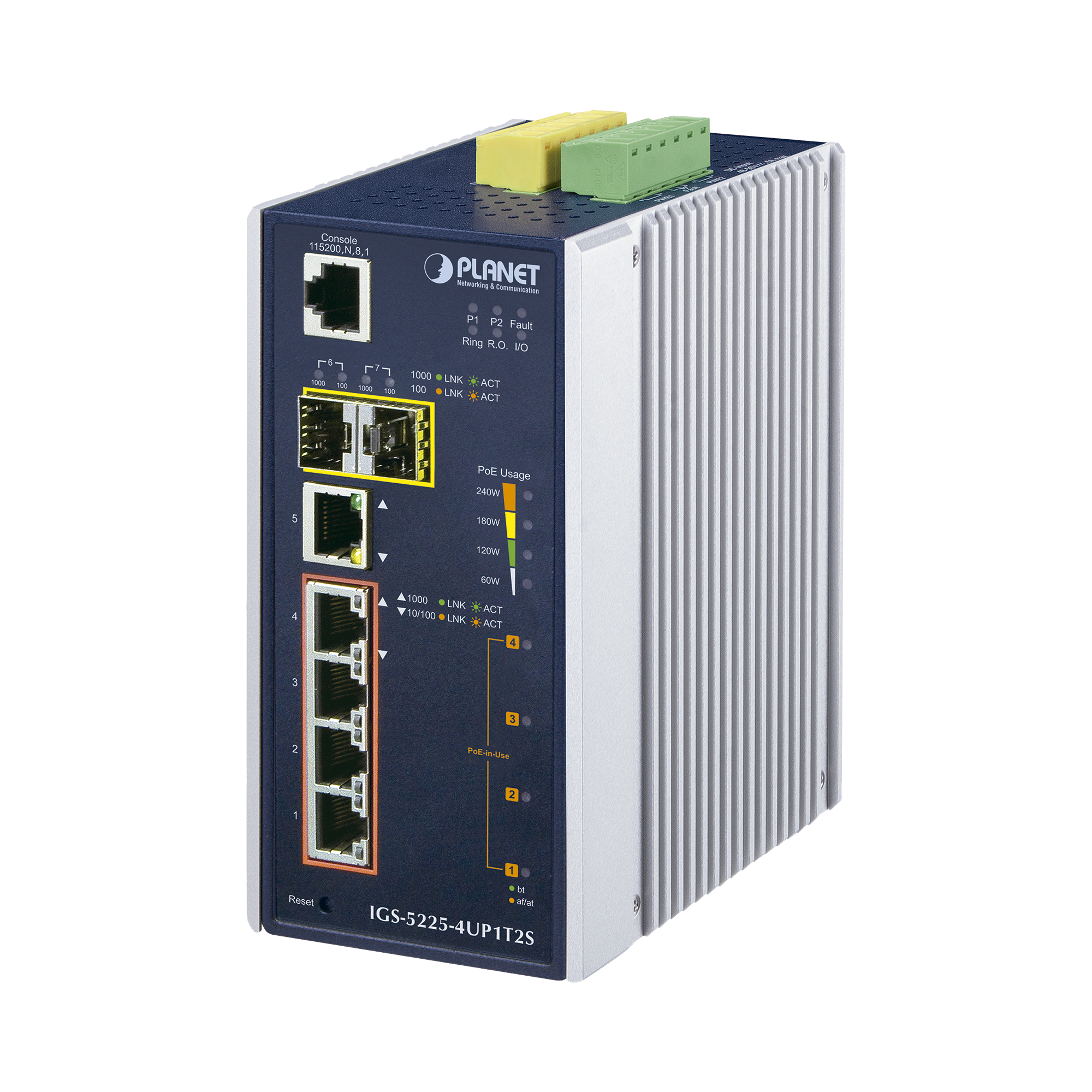 Switch Industrial Administrable 4 Puertos Gigabit c/Ultra PoE 802.3af/at, 2 Puertos SFP