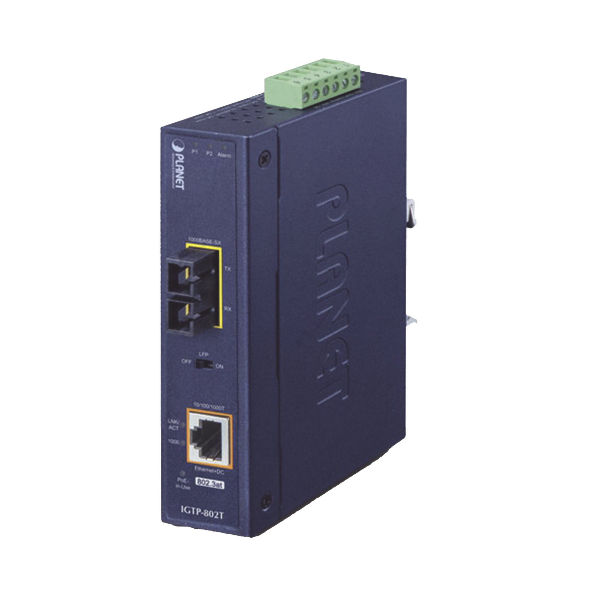 Convertidor de medios industrial PoE+ 1000BASE-SX a 10/100/1000BASE-T 802.3at (SC,MM) -550 m