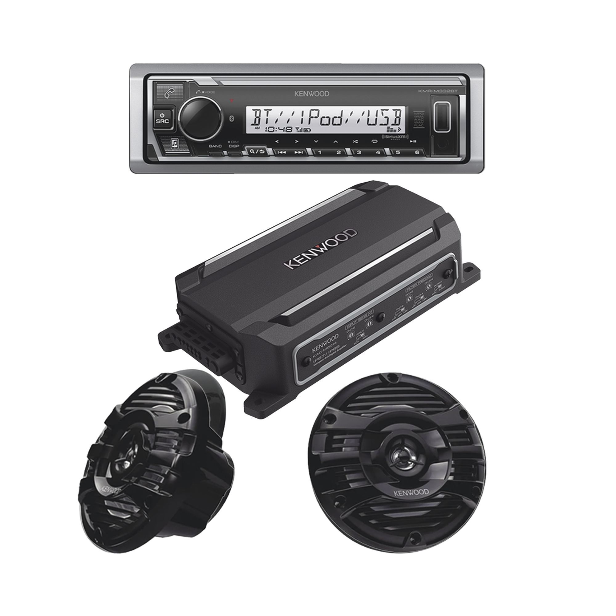 Kit de estéreo con Bluetooth KMR-M332BT | Amplificador KAC-M5014  | más Par de bocinas KFC-1653MRB