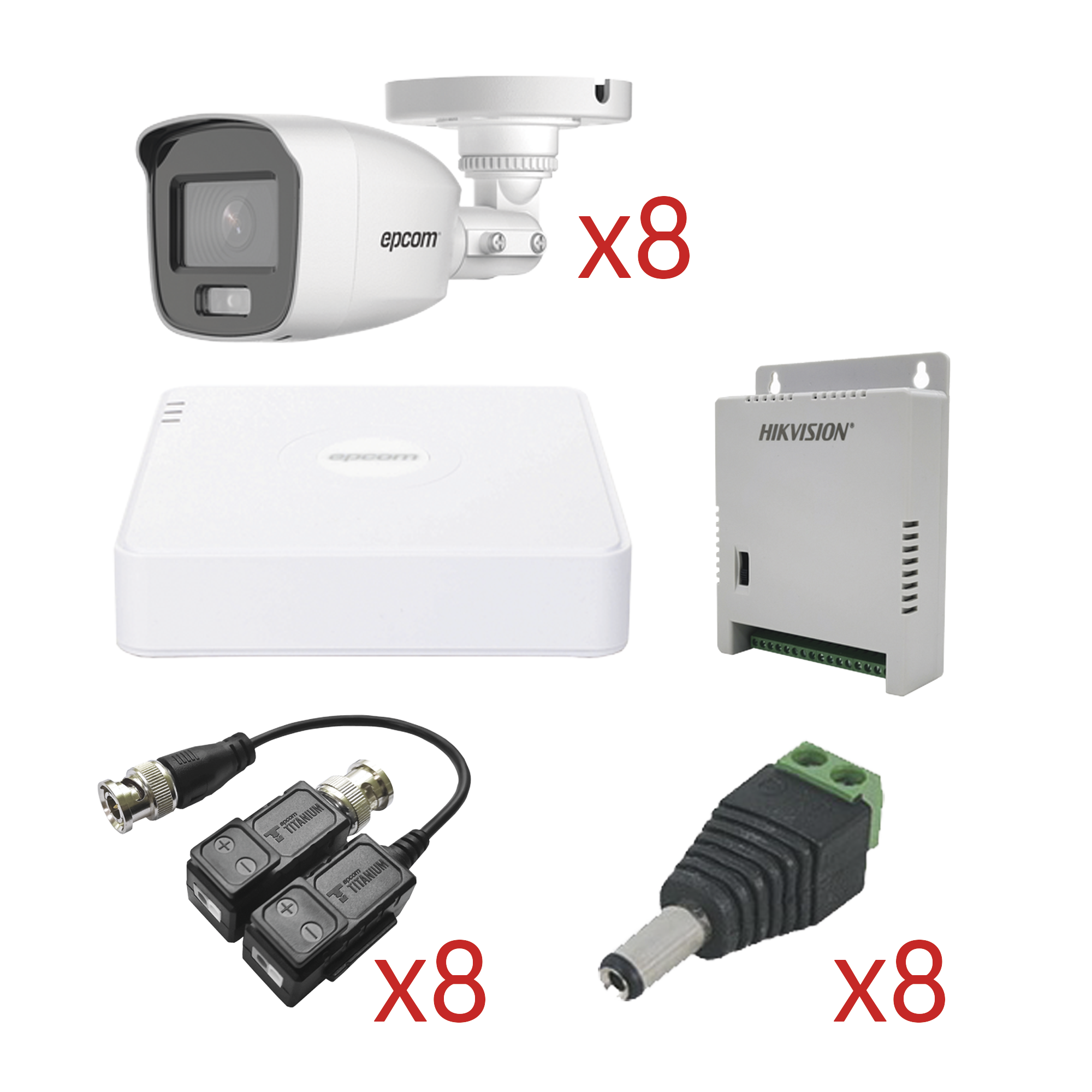 KIT TurboHD con Audio 1080p / DVR 8 Canales 1080p lite / 8 Cámaras Bala (exterior 2.8 mm) / Transceptores / Conectores / Fuente de Poder / AUDIO POR COAXITRON