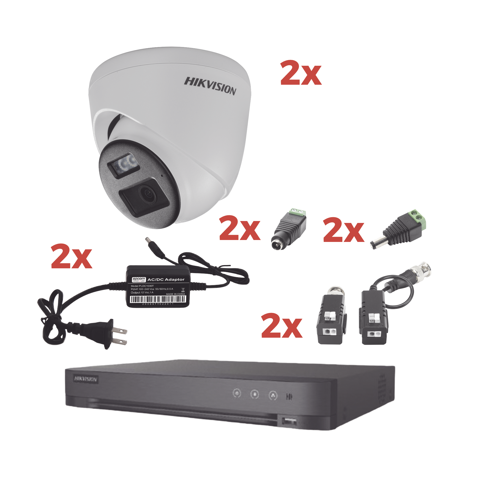 Kit Audio Bidireccional TurboHD 1080p / DVR 4 Canales / 2 Cámaras Eyeball (Exterior) con Bocina y Microfóno Integrado / 2 Fuentes de Poder / Accesorios