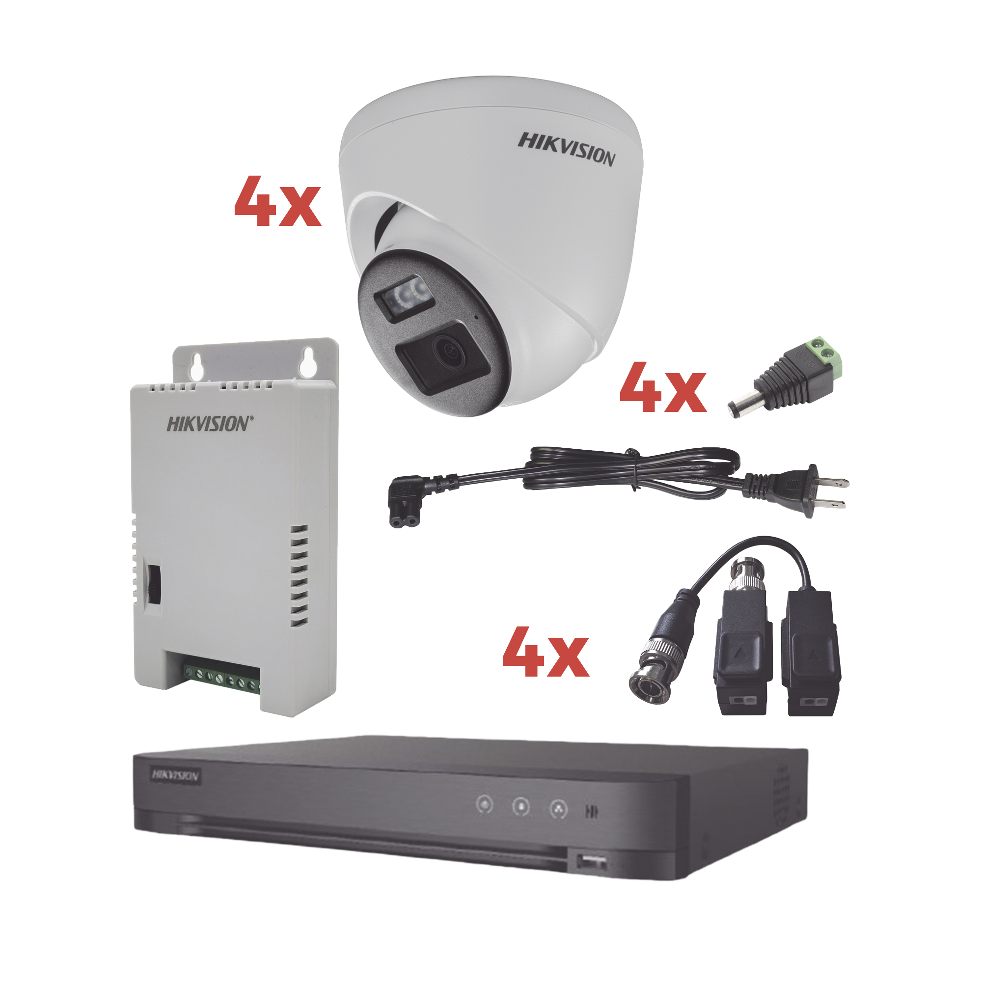 Kit Audio Bidireccional TurboHD 1080p / DVR 4 Canales / 4 Cámaras Eyeball (Exterior) con Bocina y Microfóno Integrado / 1 Fuente de Poder / Accesorios