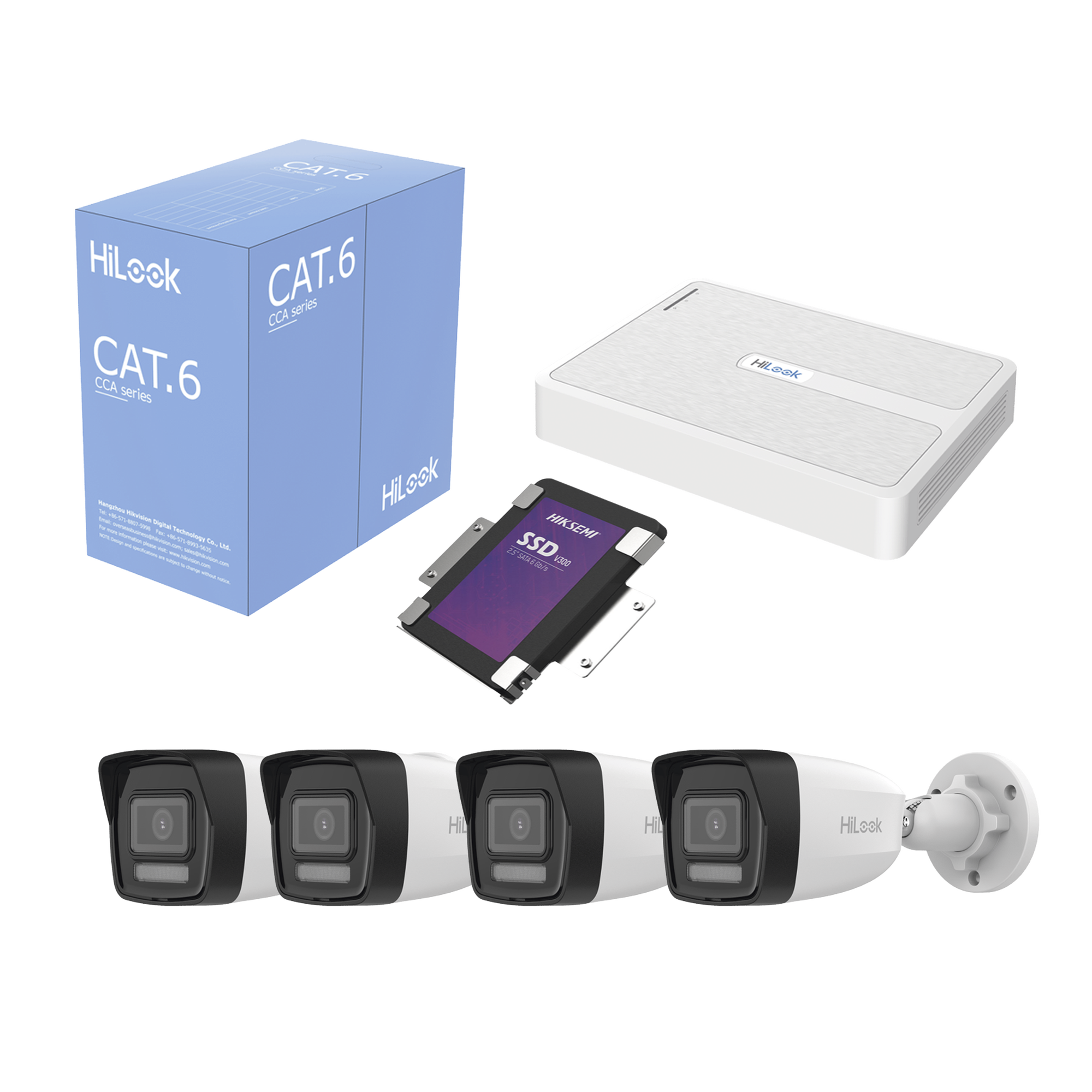 Kit IP 2 Megapixel / NVR de 8 Canales con 8 Puertos PoE / 4 Cámaras IP Bala para Exterior / Micrófono Integrado / Bobina de Cable de 305 mts / SSD 1 TB