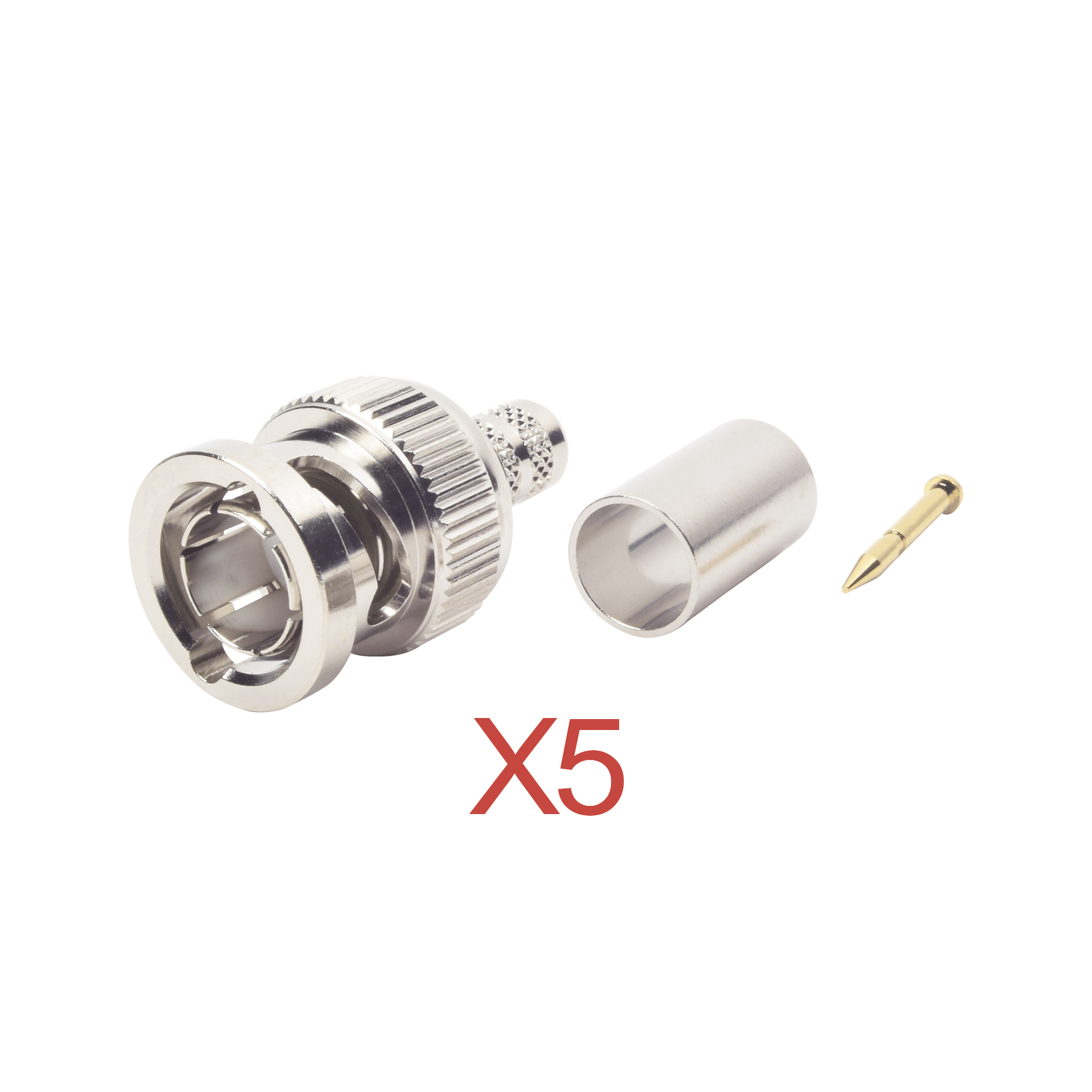 Kit de 5 Conectores BNC Macho RFB-1707-D de Anillo Plegable / RG-59, 75 Ohm.