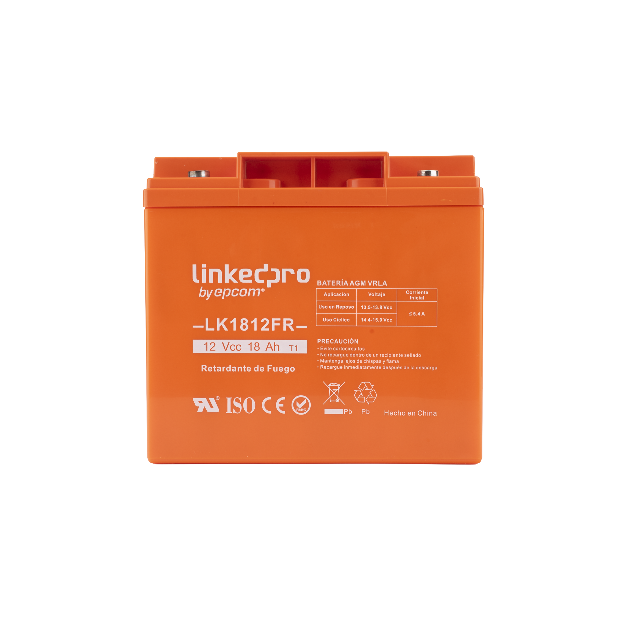 Batería 12 V / 18 Ah / UL / Tecnología AGM / Vida útil promedio de 5 años / Retardante a la Flama / Para uso en equipo electrónico, Alarmas de Intrusión / Incendio/ Control de acceso / Video Vigilancia / TermInale