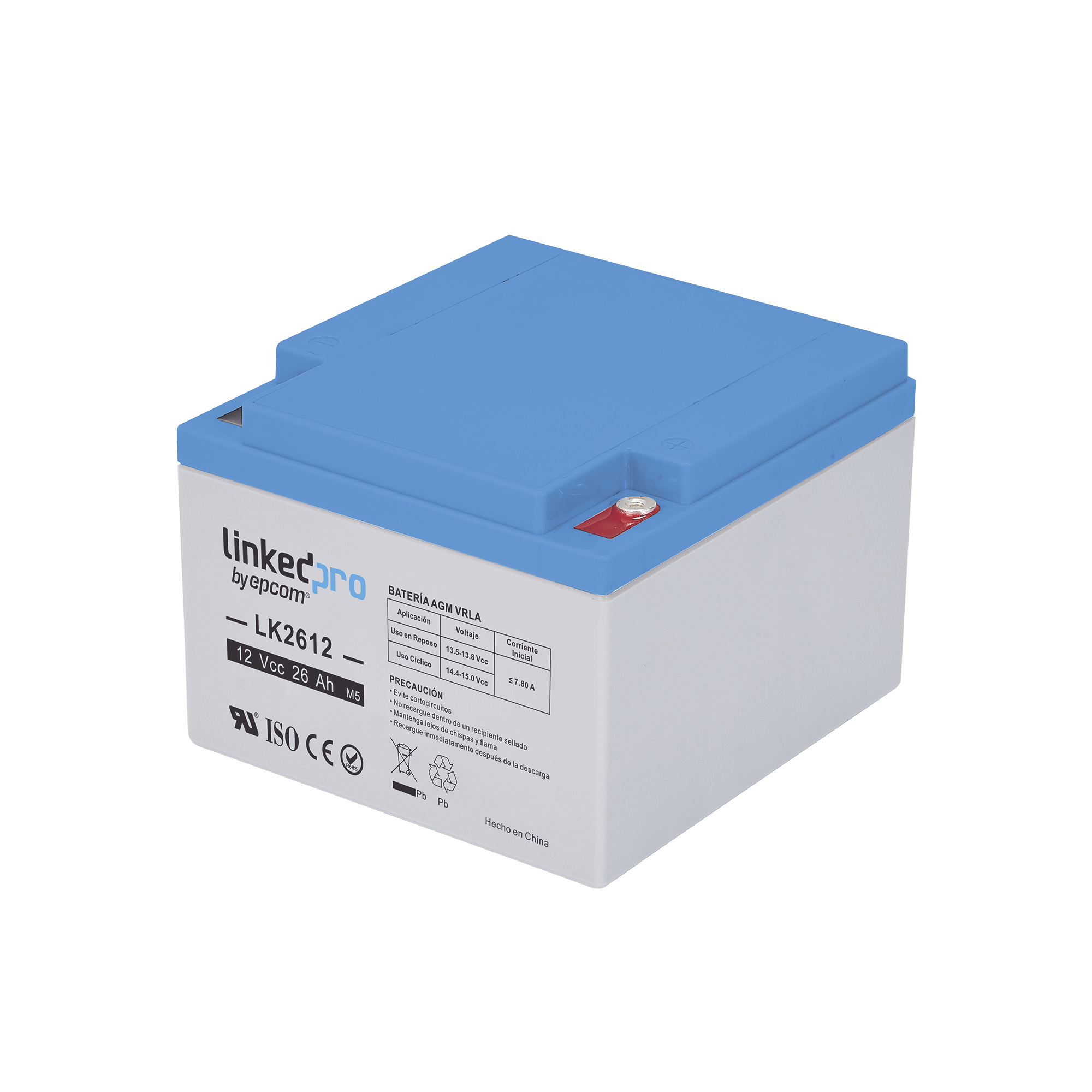 Batería 12 V / 26 Ah / UL / Tecnología AGM / Vida útil promedio de 5 años /Para uso en equipo electrónico, Alarmas de Intrusión / Incendio/ Control de acceso / Video Vigilancia / Terminales M5