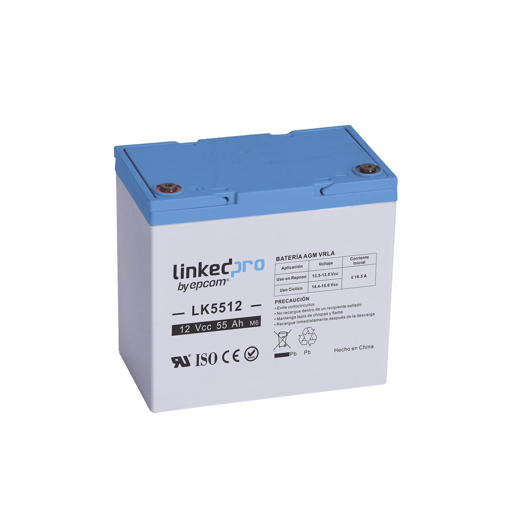 Batería 12 V / 55 Ah / UL / Tecnología AGM / Vida útil promedio de 5 años / Para uso en equipo electrónico, Alarmas de Intrusión / Incendio/ Control de acceso / Video Vigilancia / T2