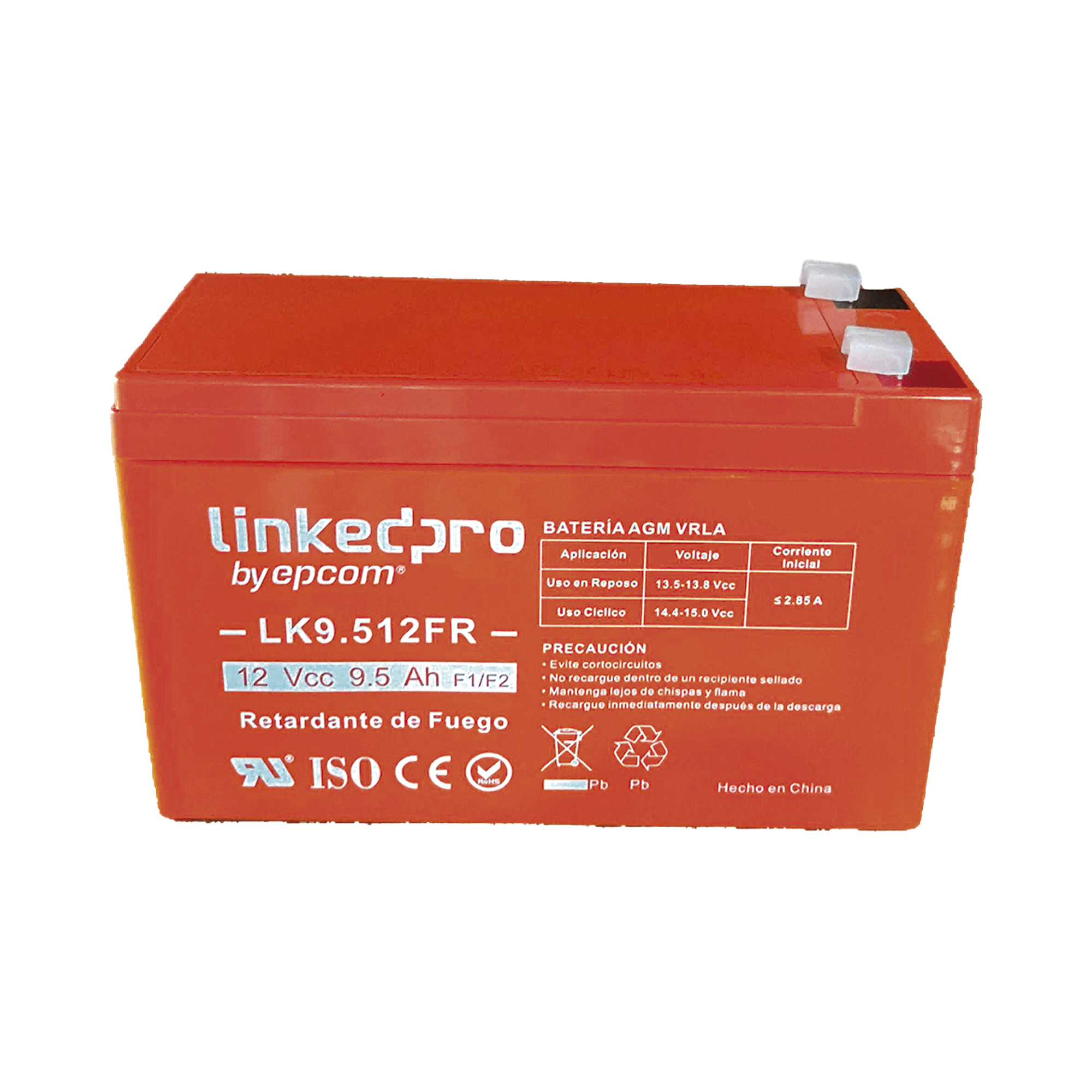 Batería 12 V / 9.5 Ah / UL / Tecnología AGM-VRLA / Vida útil promedio de 5 años / Retardante a la Flama /  Uso en equipo electrónico, Alarmas de Intrusión / Incendio/ Control de acceso / Video Vigilancia / Termina