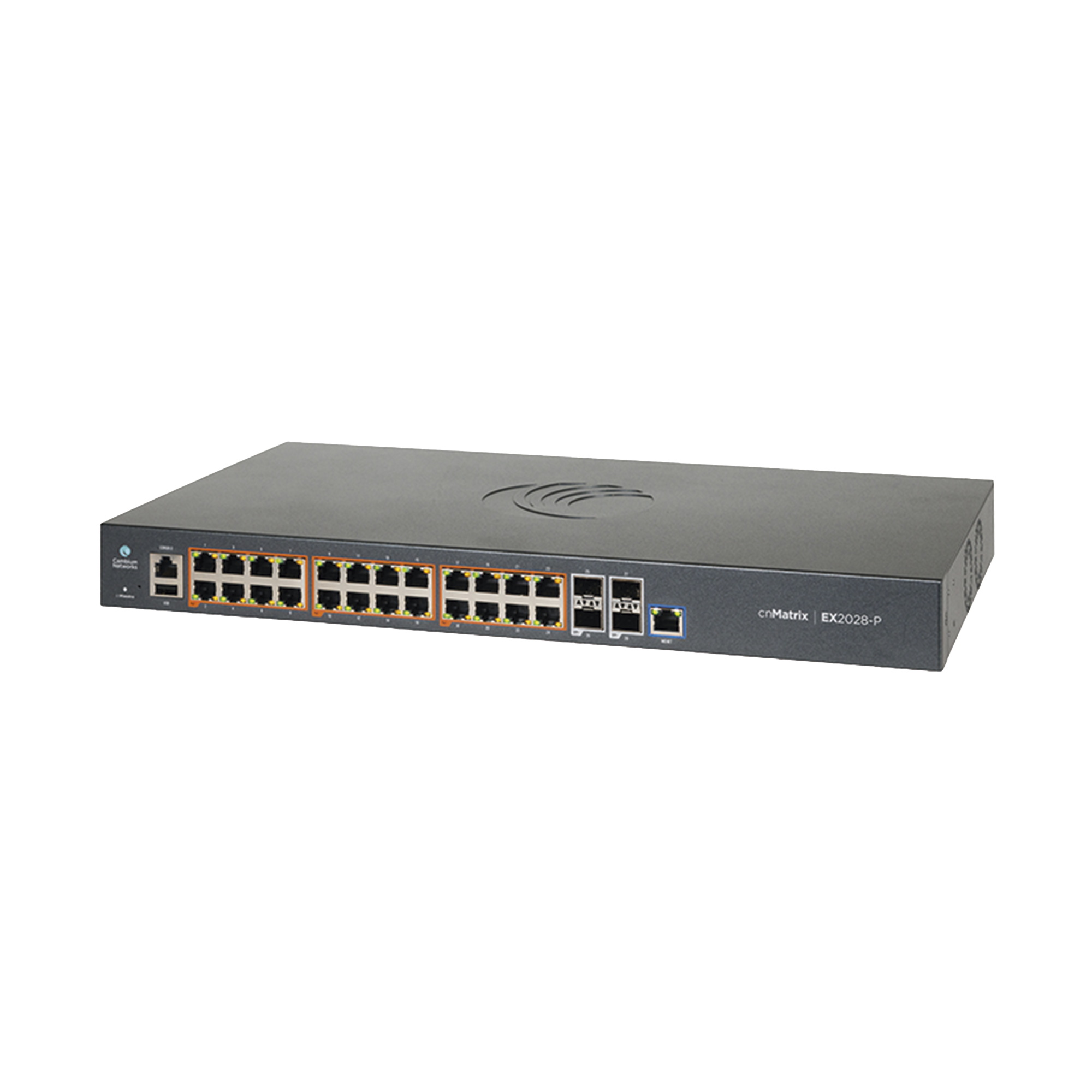 Switch cnMatrix EX2028-P capa 3 de 28 puertos (24 PoE Gigabit 802.3af/at, 4 SFP+) administración desde la Nube (MX-EX2028PxB-U)