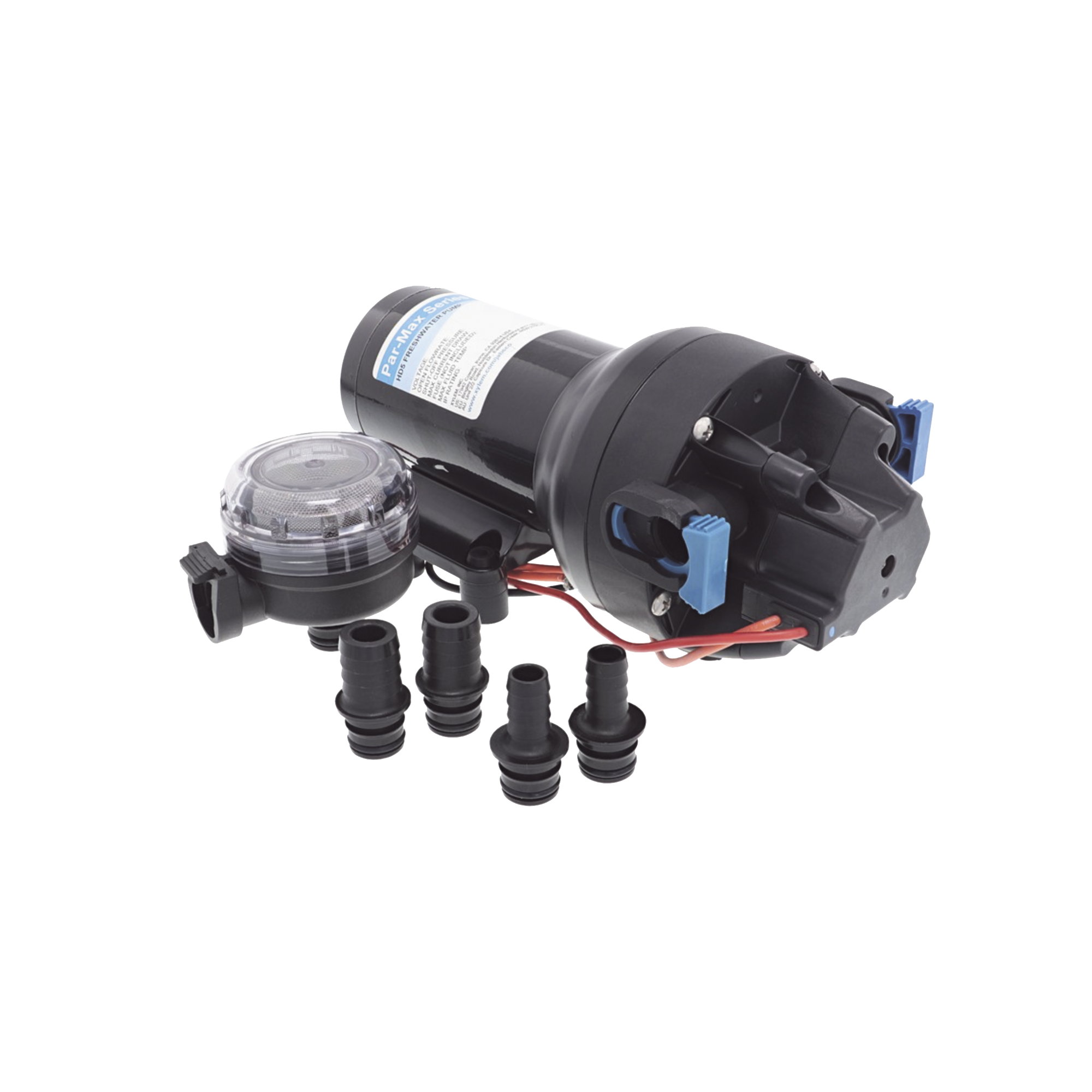 Bomba de diafragma controlada por presión para trabajo pesado ParMax de 12 Vcd, caudal de 5 GPM, presión máxima 60 psi, para manguera de diámetro interior de 13 mm (1/2") y 19 mm (3/4")