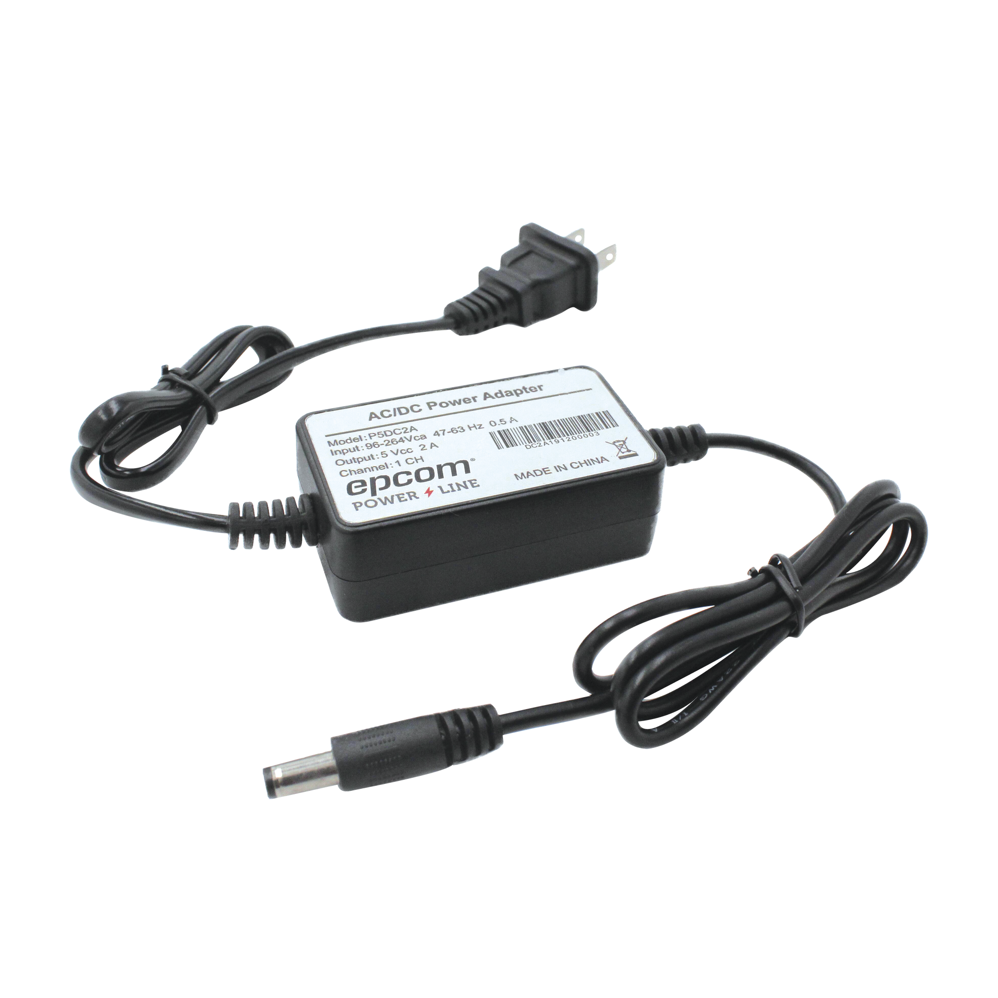 Fuente de poder de 5 Vcc regulado @ 2A; UL; Voltaje de entrada de 100-240 Vca / Con Terminales de Extensión