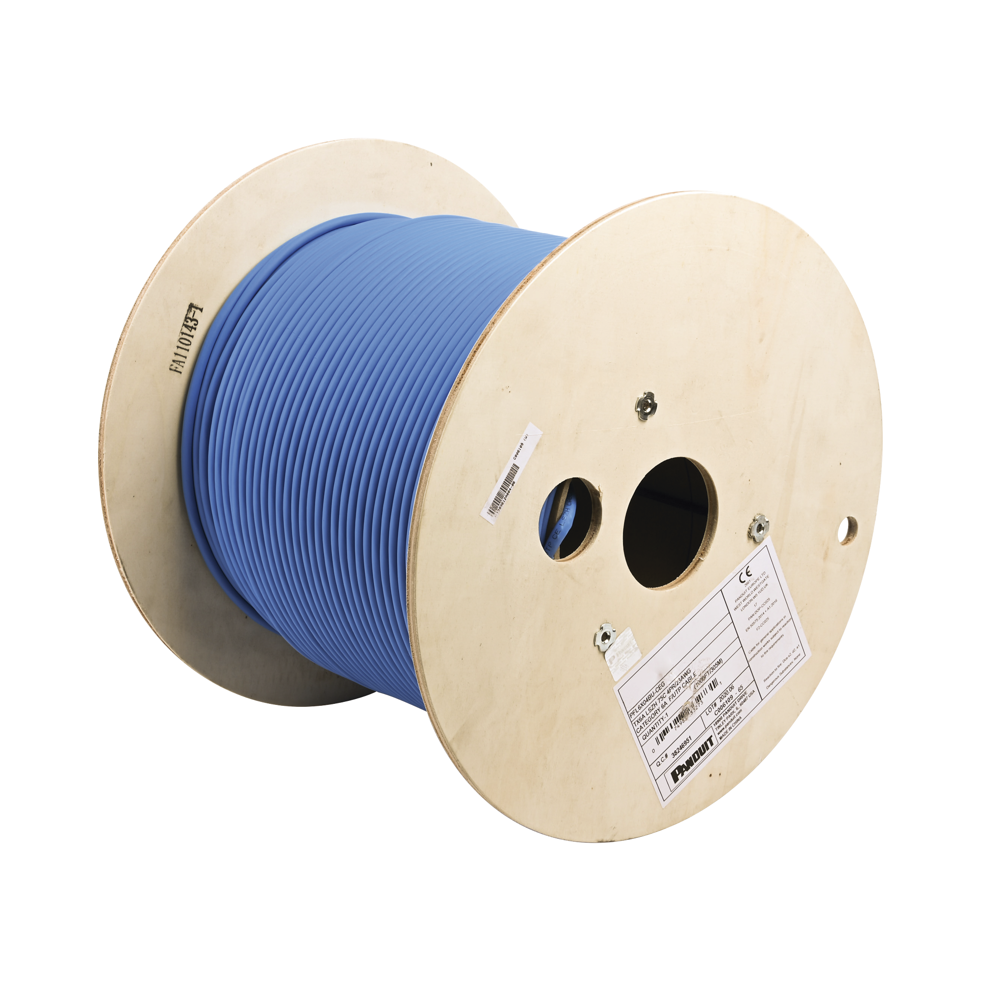 Bobina de Cable Blindado F/UTP de 4 Pares, Cat6A, Soporte de Aplicaciones 10GBase-T, LSZH (Libre de Gases Tóxicos), Color Azul, 305m