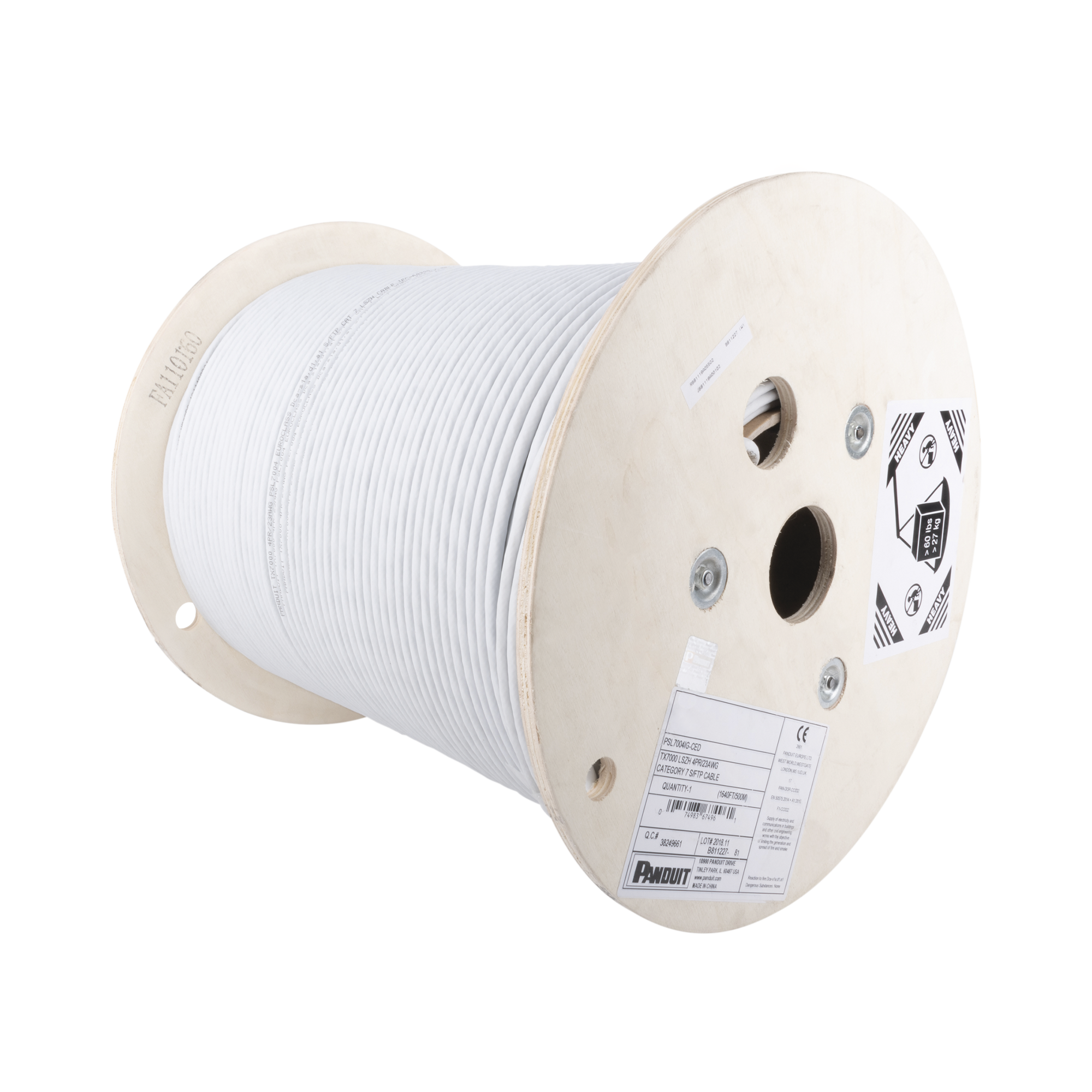 Bobina de Cable Blindado F/UTP de 4 Pares, Cat6A, Soporte de Aplicaciones 10GBase-T, LSZH (Libre de Gases Tóxicos), Color Blanco, 305m