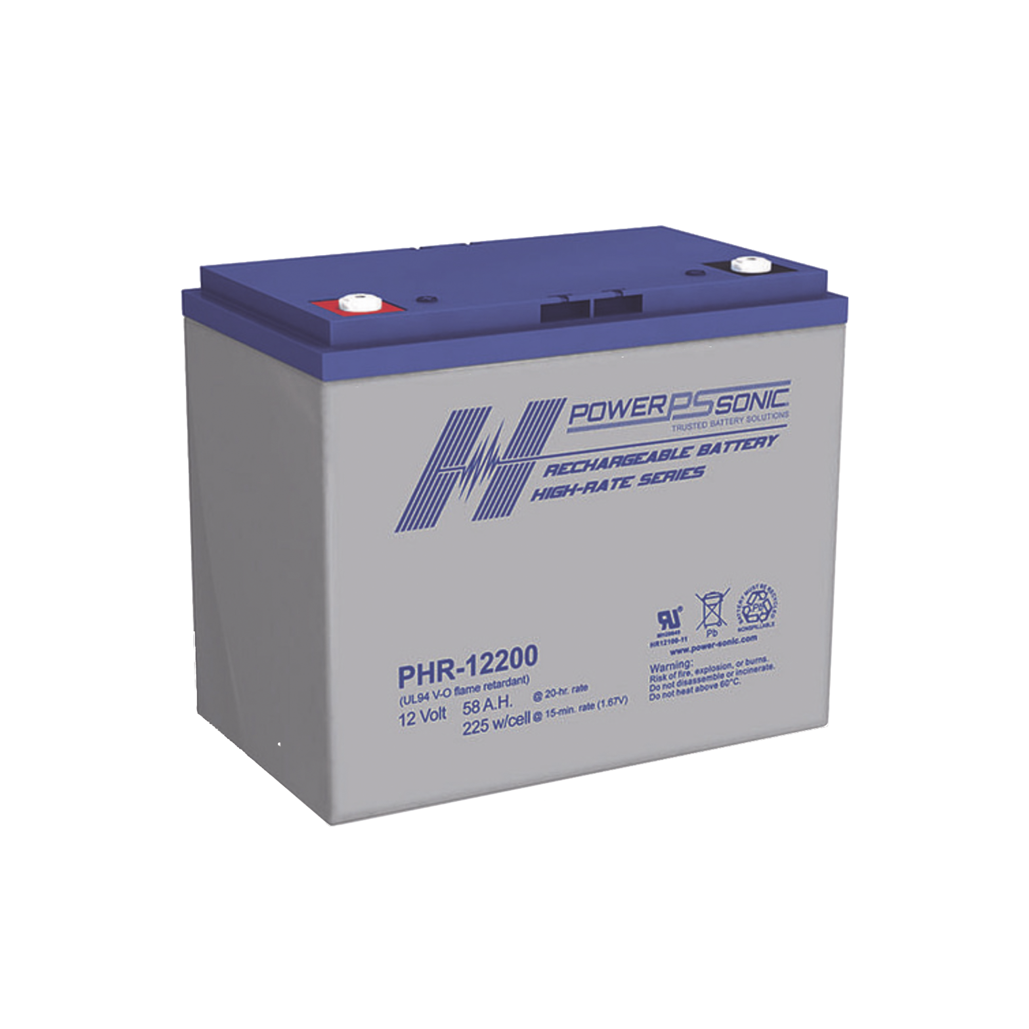 Batería 12V, 58AH, Para Respaldo, Serie PHR, Tecnologías AGM/VRLA, 5 Años Vida Útil, Terminales M6, Reconocida UL