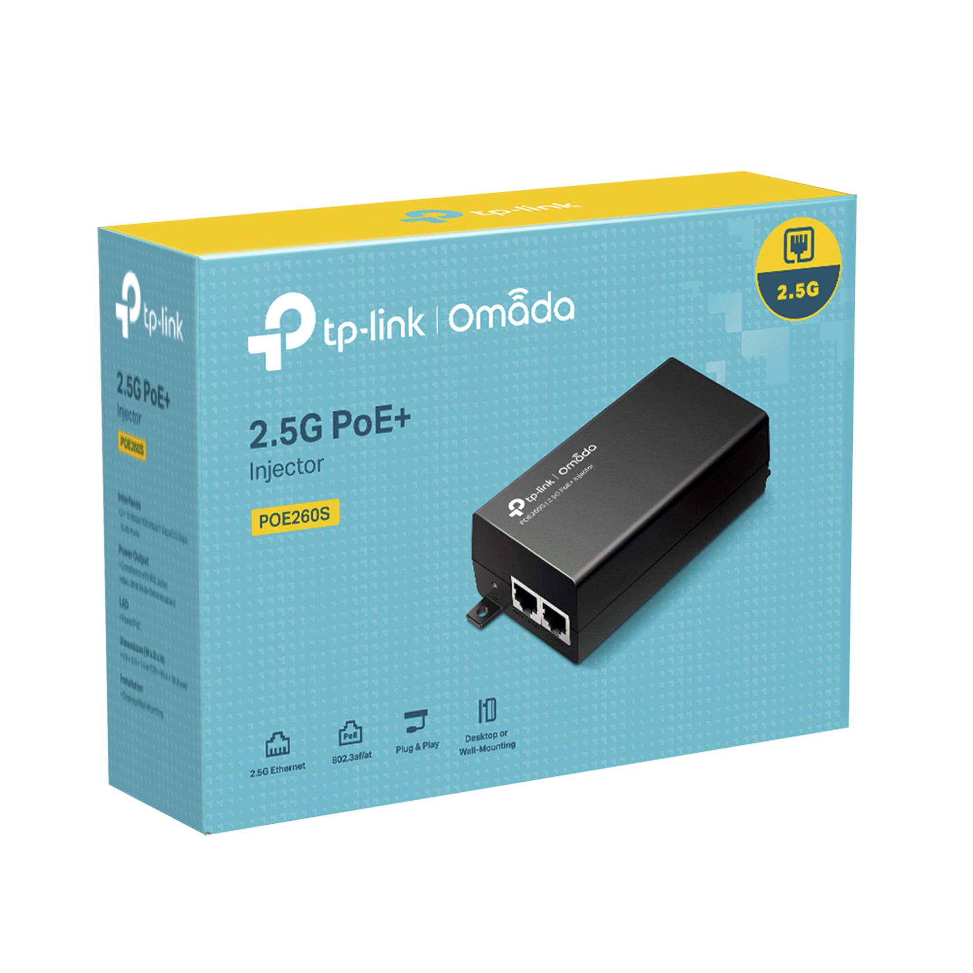 Inyector PoE+ (30W) / Gigabit 802.3 af/at / 2 puertos 10/100/1000 Mbps / Plug and Play / Fuente alimientación Integrada