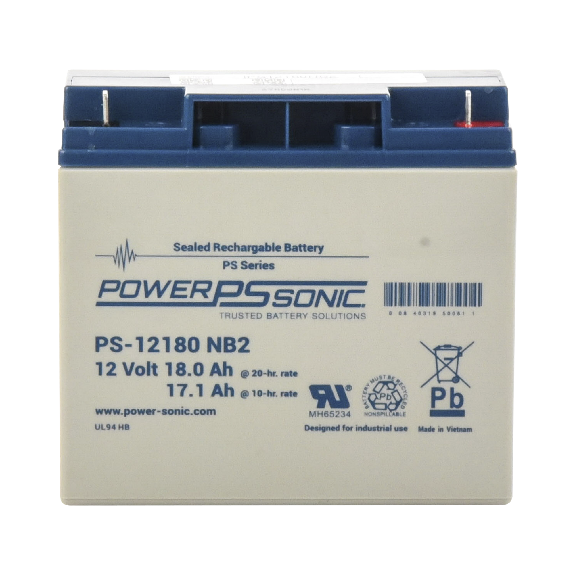 Batería 12V, 18AH, Para Respaldo, Tecnologías AGM/VRLA, Diseño De Vida Útil 5 Años, Terminales Tipo NB2, Listada UL, Libre De Mantenimiento
