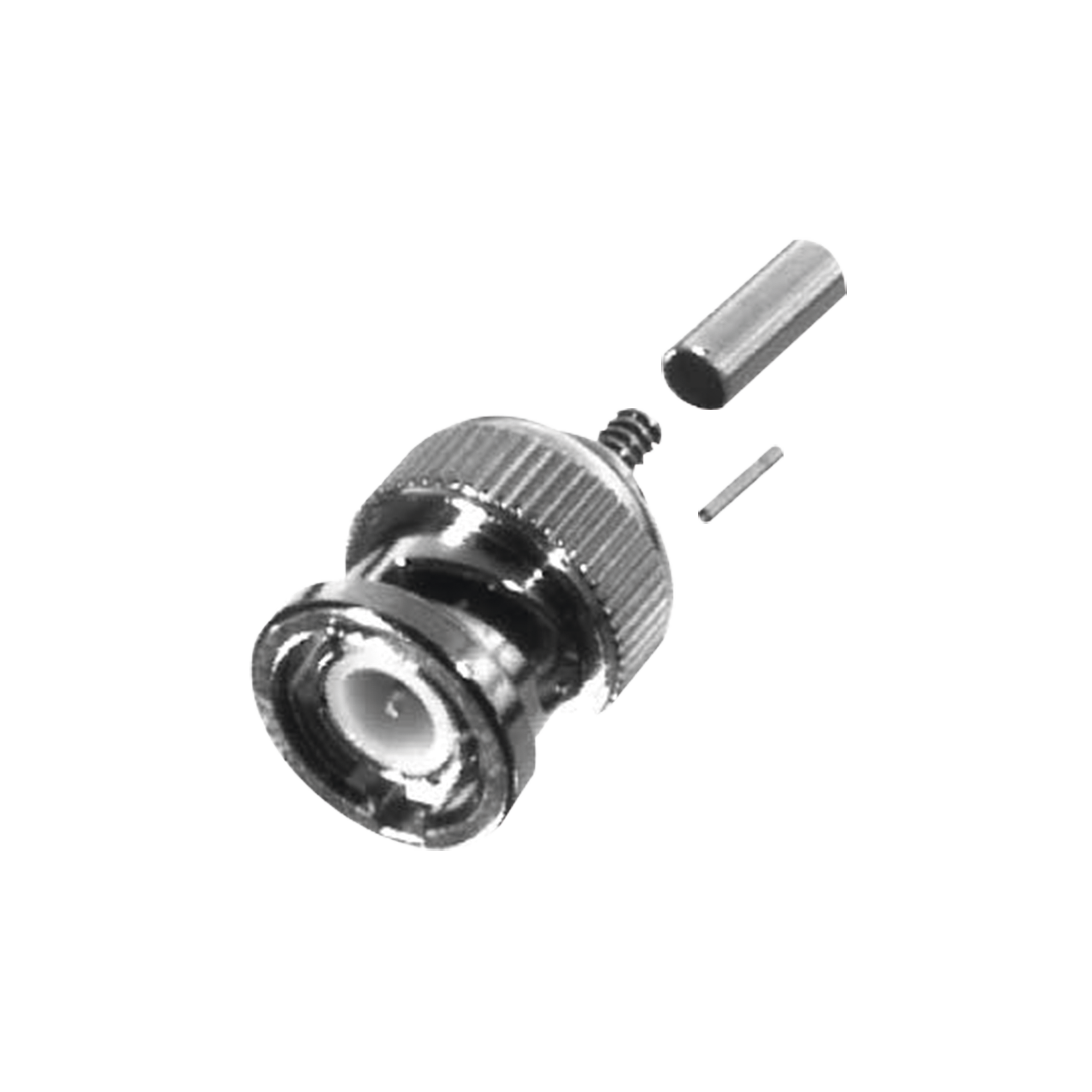 Conector BNC Macho de Anillo Plegable Corto para RG-174/U, 8216 Ni/Au/Teflón.