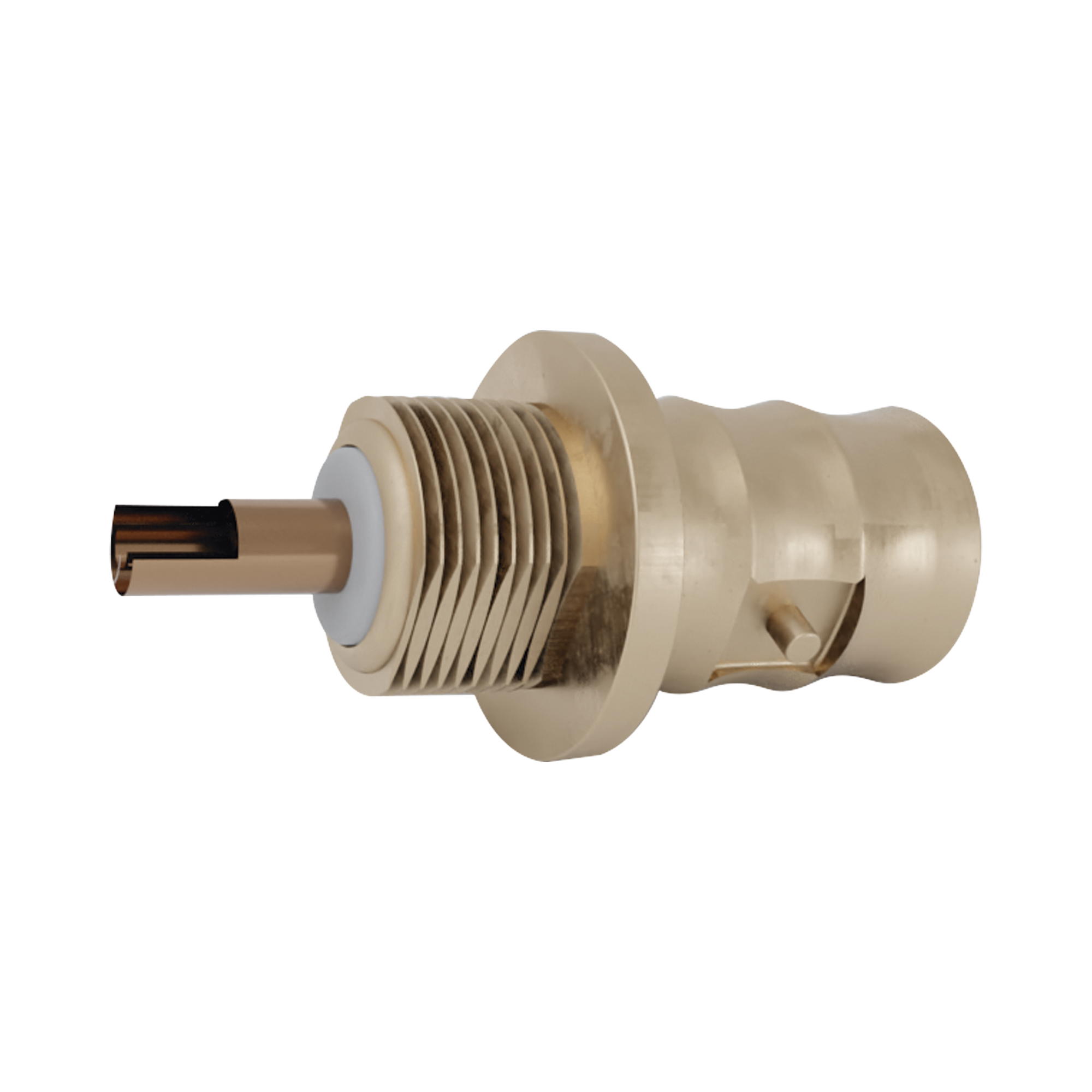 Conector BNC Hembra para Chasis, Soldable, Montaje Frontal D-Plano, Sin Herraje, Níquel/ Oro/ Teflón.