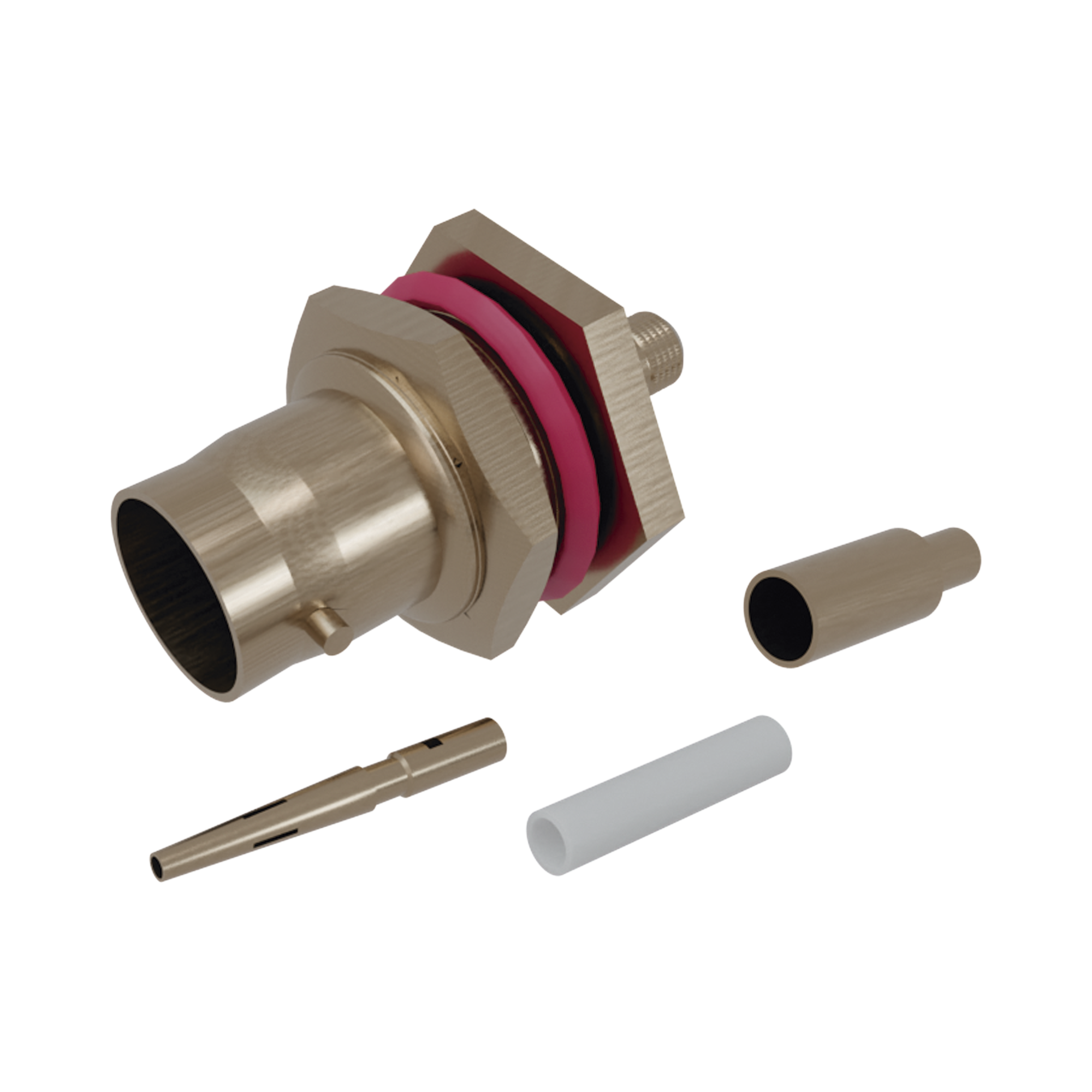 Conector BNC Hembra/ Chasis en D-Plano de Anillo Corto/ RG-174, RG-316, Níquel/Oro/Teflón.�??