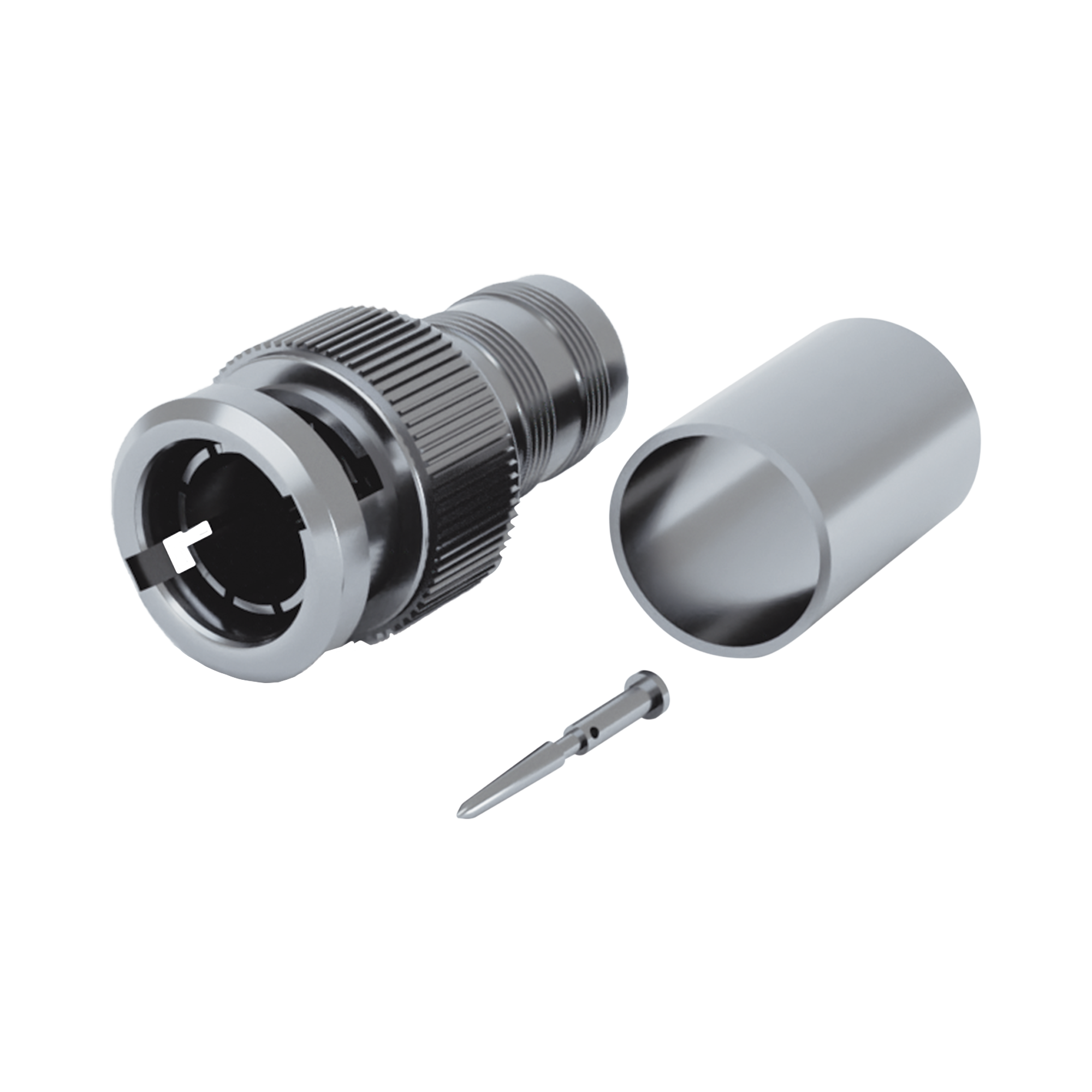 Conector BNC Macho de 75 Ohm, Anillo Plegable para BELDEN 8281 tipo RG-59/U, Plata/ Oro/ Teflón.