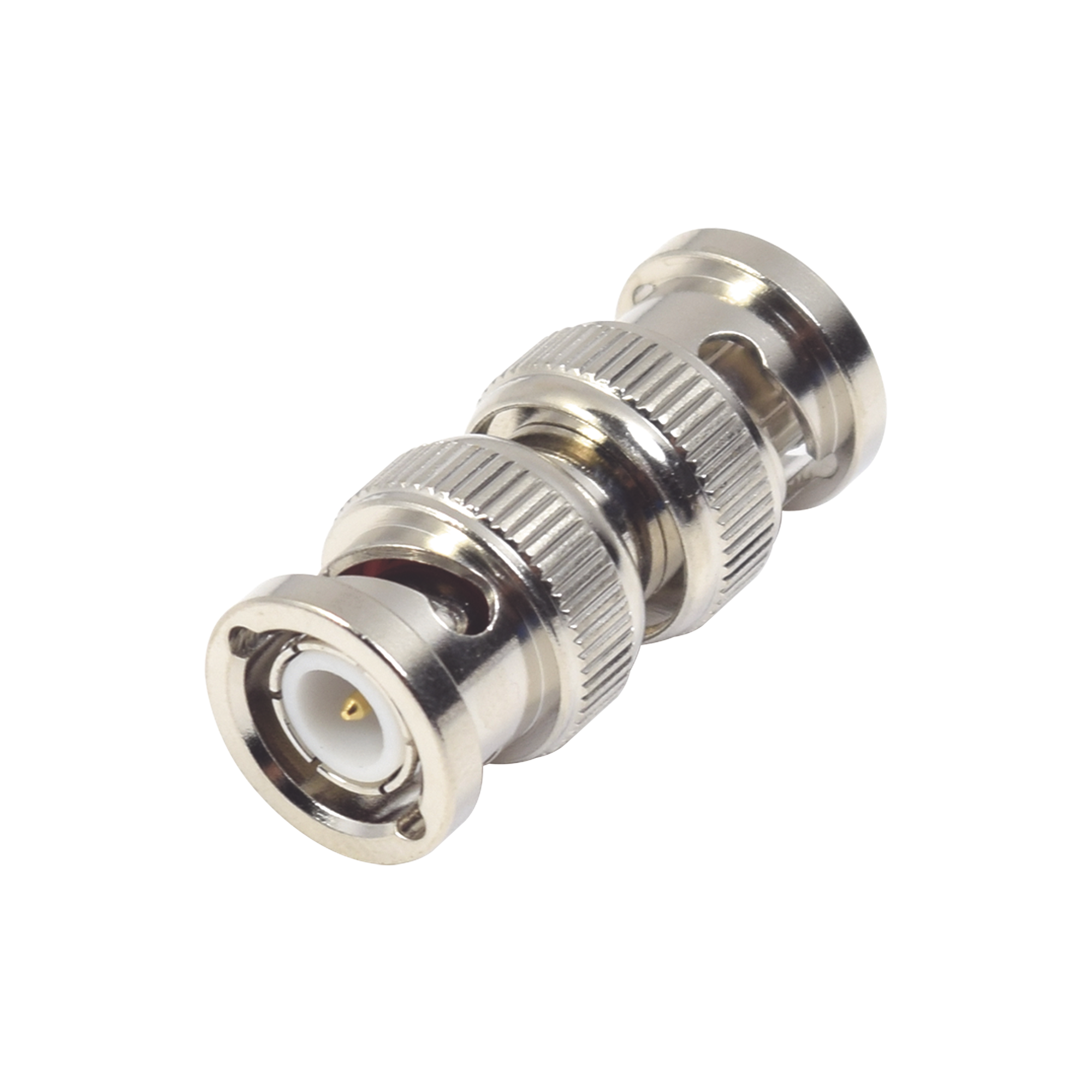 Adaptador tipo Barril para 75 Ohm, de Conector BNC Macho a BNC Macho, Niquel/ Oro/ Teflón.