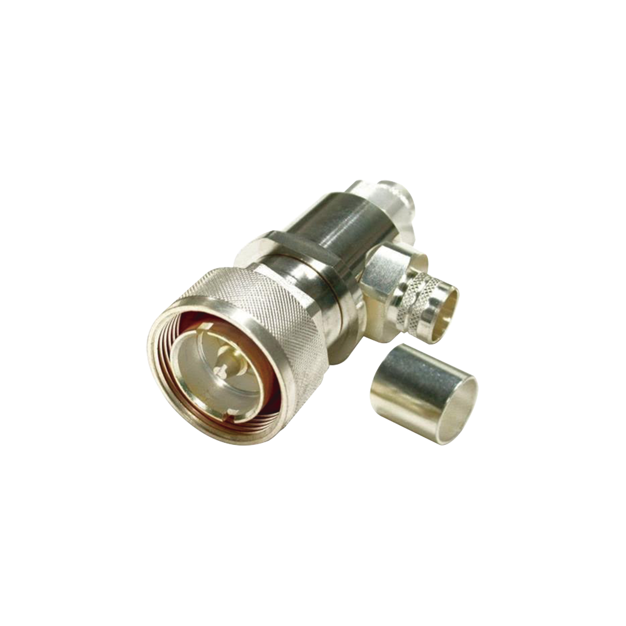 Conector DIN 7-16 Macho tipo COMBO, Recto o Ángulo Recto, de Anillo para LMR-600, Plata/ Plata/ Teflón.