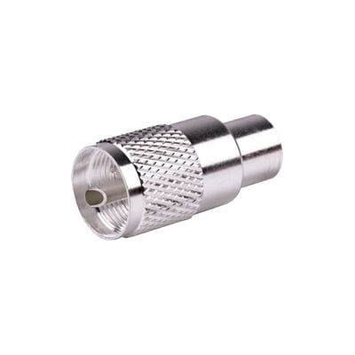 Conector UHF Macho (PL-259) para cables LP-400, RG-8/U, RG-8U-SYS, 8237, 8267, 8268, 9913, CTN-400, 7810, 8214, 7810A, RFLASH-1113, LMR-400, Plata (Concha-Níquel)/ Plata/ D.A.P. (Fibra Sintética)