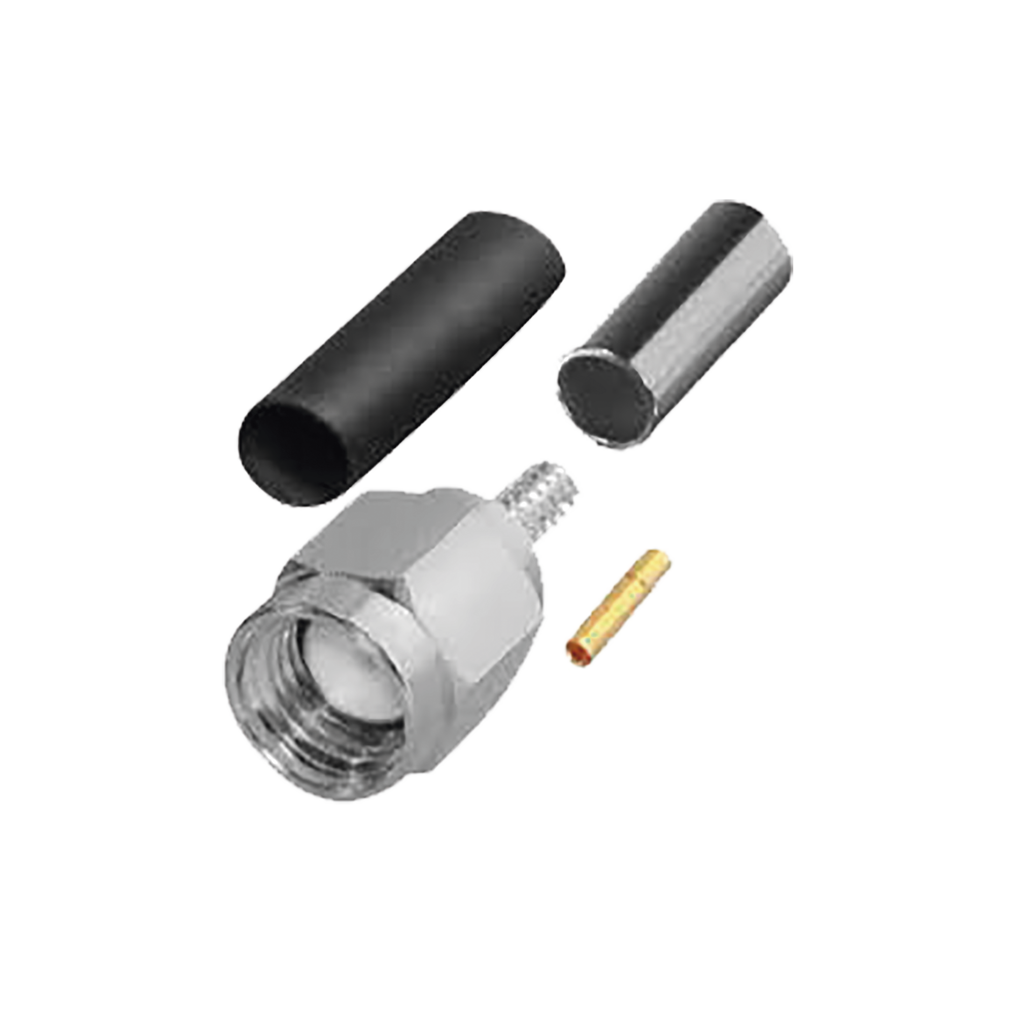 Conector SMA Macho Inverso de Anillo Plegable para Cables RG-174/U, RG-316/U, Níquel/ Oro/ Teflón.