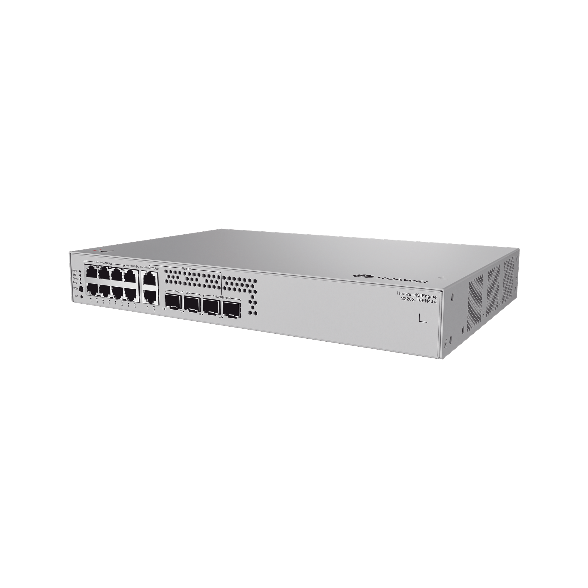 Switch de Acceso eKit Administrable / Capa 2 / 6 Puertos PoE+ Gigabit + 2 Puertos PoE+ Multi-Gigabit (2.5 Gbps) + 2 Puertos Gigabit + 2 Puertos SFP + 2 Puertos SFP+ / PoE Perpetuo / Presupuesto PoE 128 W / Sin licenciamiento