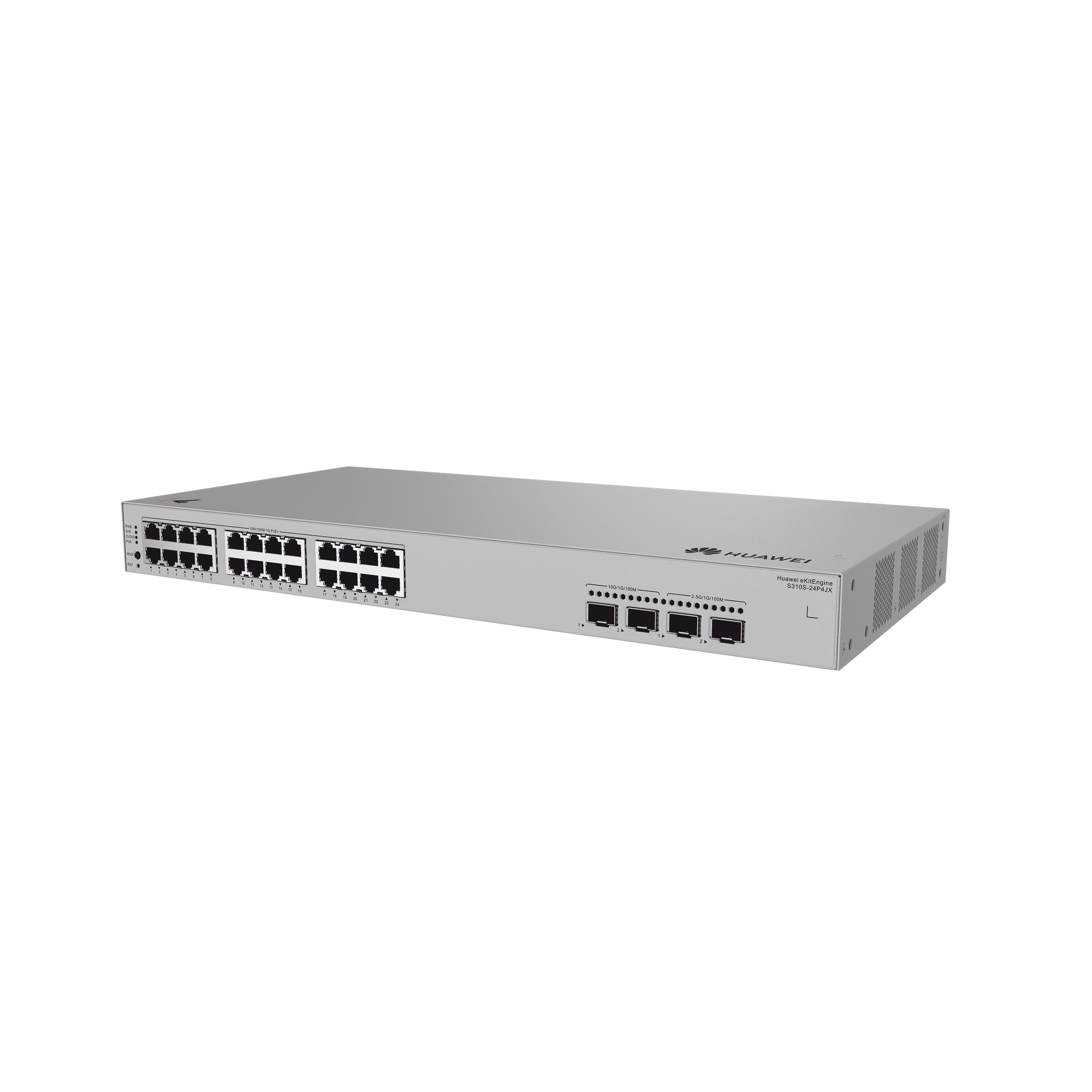 Switch de Acceso eKit Administrable / Capa 2+ / 24 Puertos PoE+ Gigabit + 2 Puertos SFP(2.5 Gbps) + 2 Puertos SFP+(10 Gbps) / PoE Perpetuo / Presupuesto PoE 400 W / Sin licenciamiento