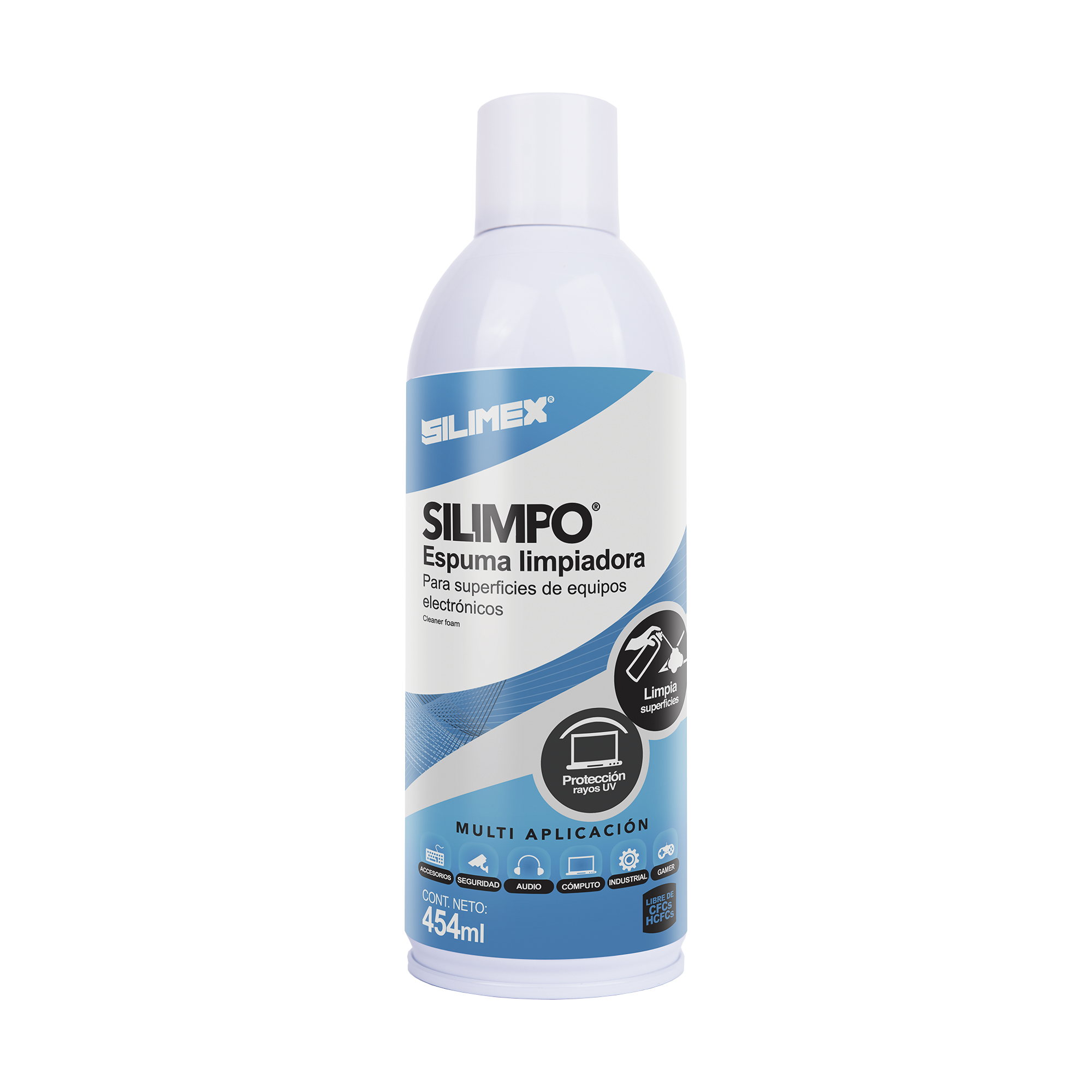 Espuma limpiadora para todo tipo de superficies plásticas y metálicas de sistemas de vídeo, audio, telefonía y equipo de computo, contiene protectores de rayos UV, 454 ml