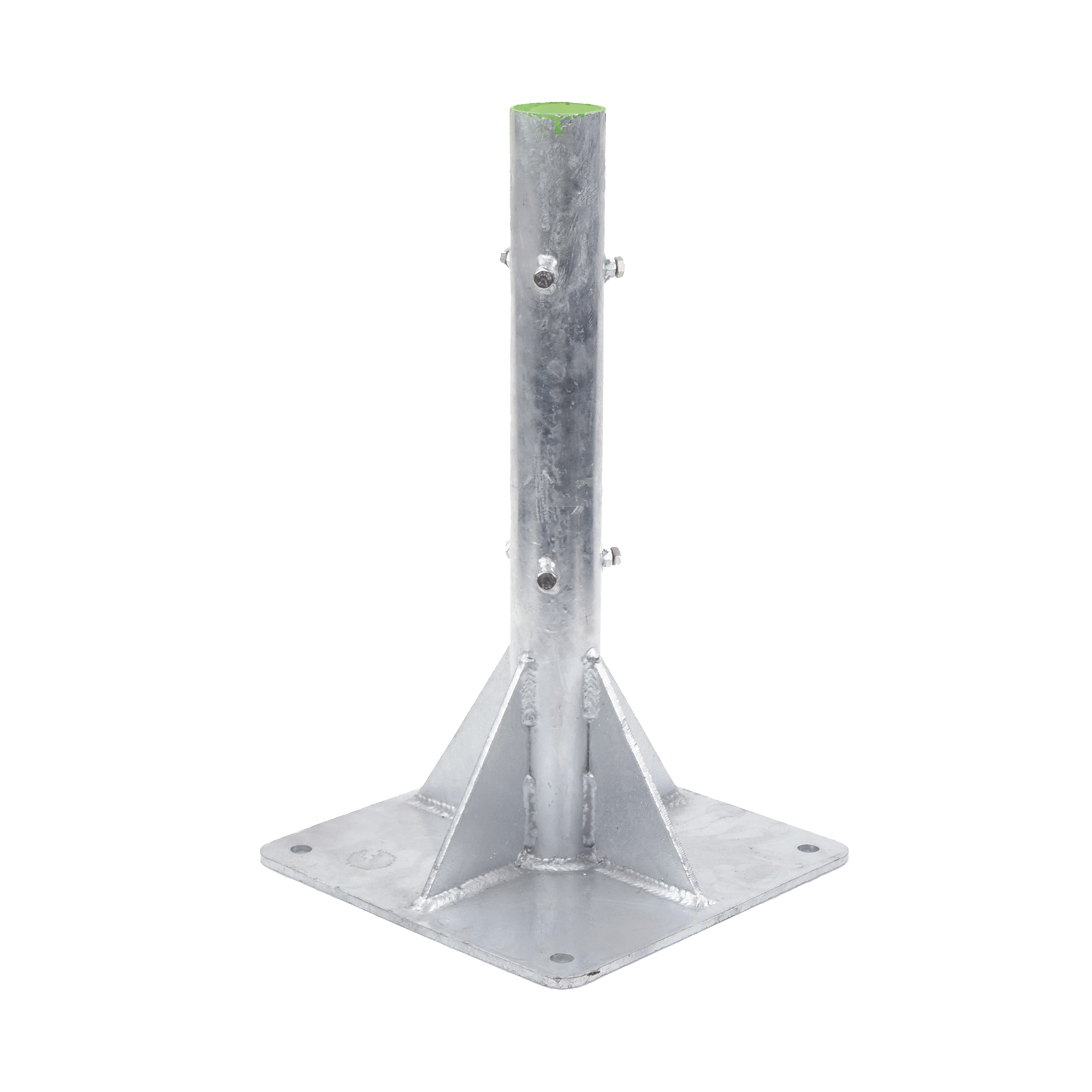 Base para Mástil Hasta 2" con Opresores, Base de 50 x 50 cm y Tubo de 80 cm Ced. 30. Galv. Inmersión.