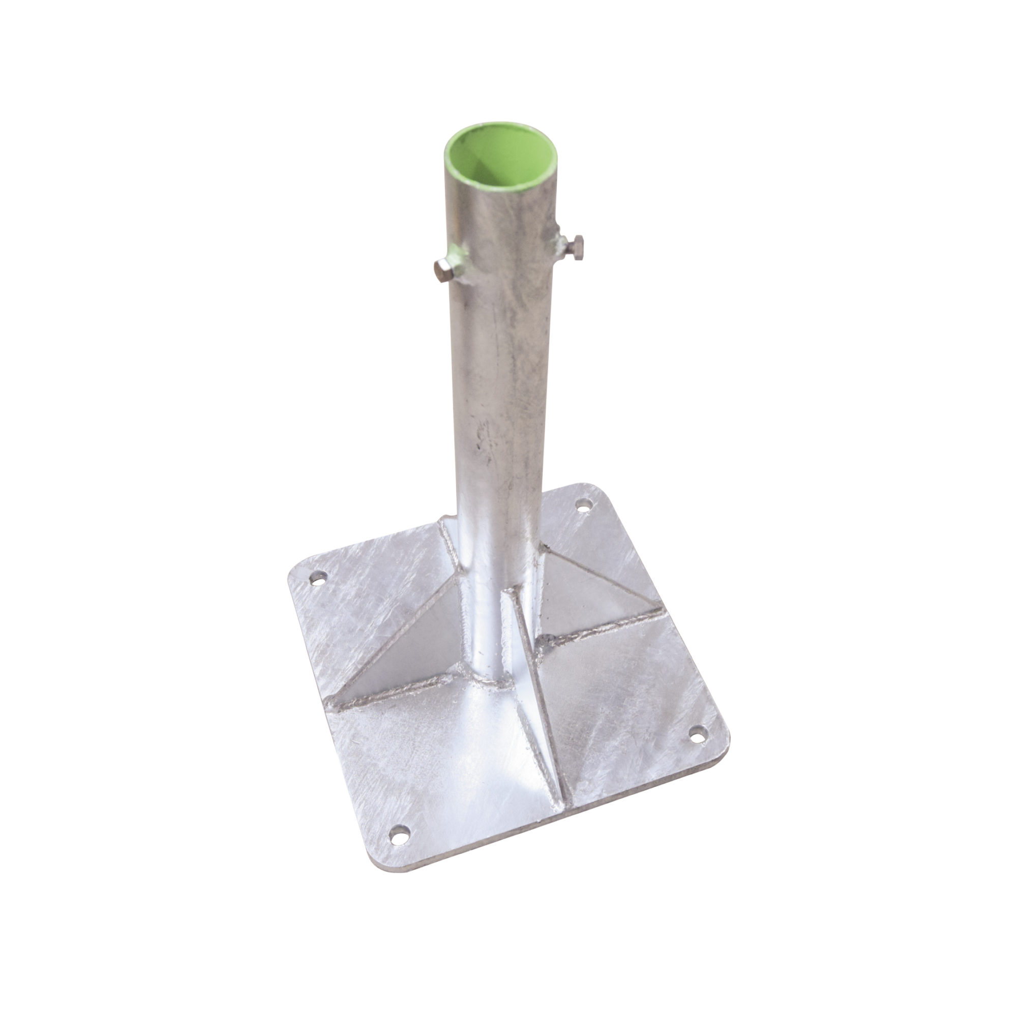 Base para Mástil Hasta 2" con Opresores, Base de 30 x 30 cm y Tubo de 50 cm Ced. 30. Galv. Inmersión.