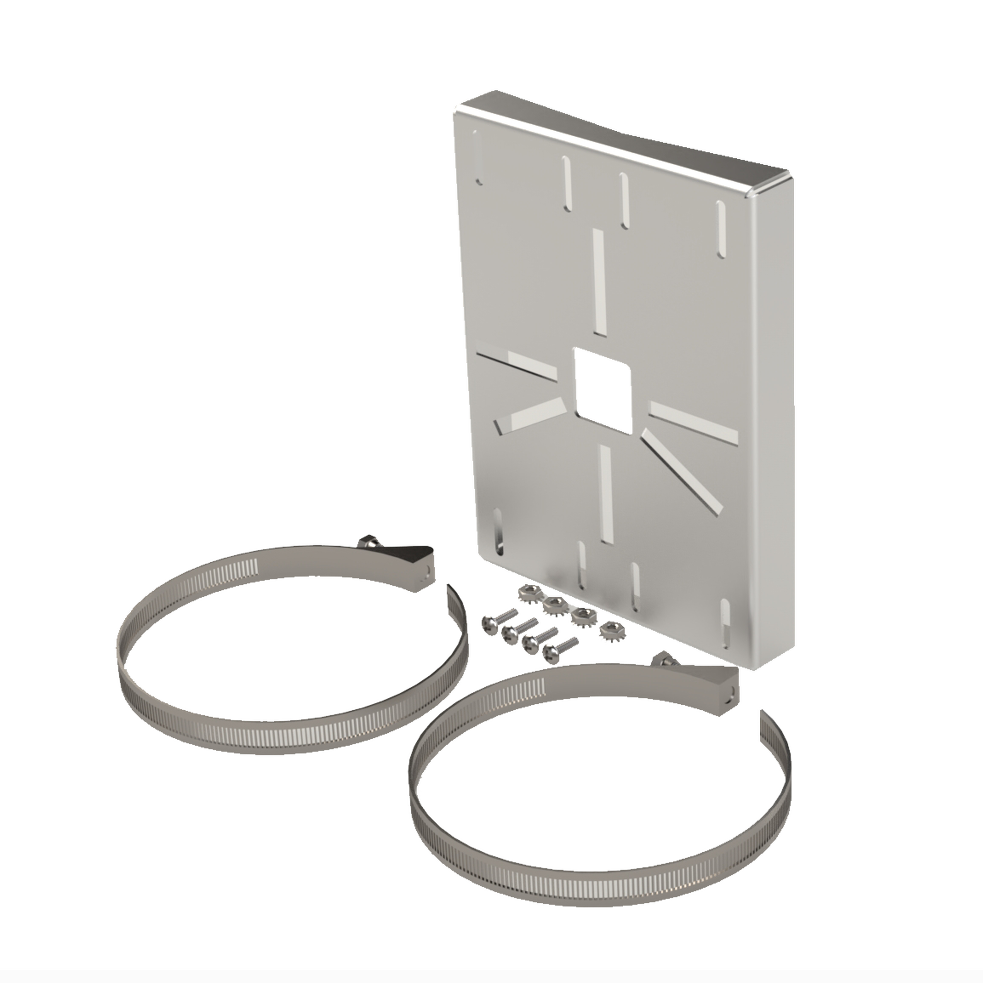 Montaje universal galvanizado para instalación de cámaras en poste 2" a 5" color gris galvanizado