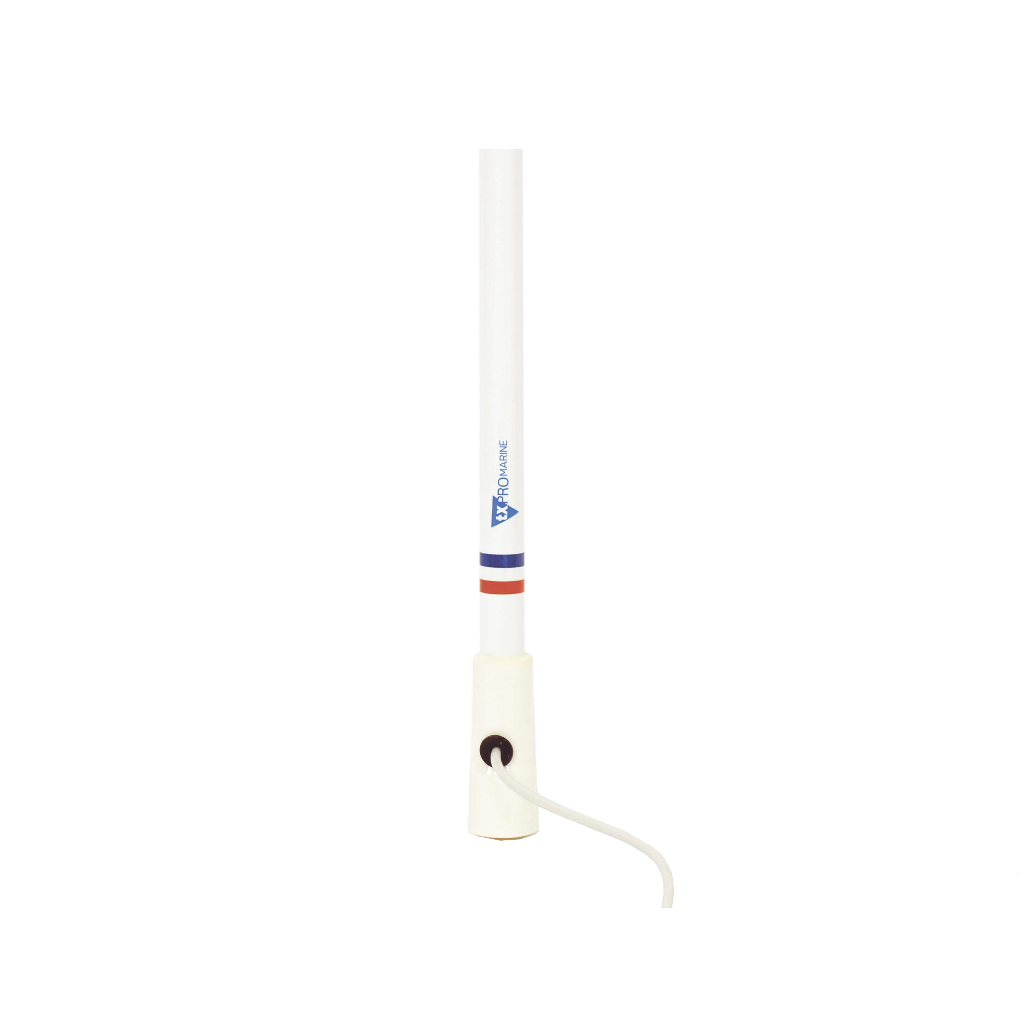 Antena marina VHF en fibra de vidrio en rango de 156 a 163 MHz, Incluye 10 metros de cable y conector PL-259 macho.