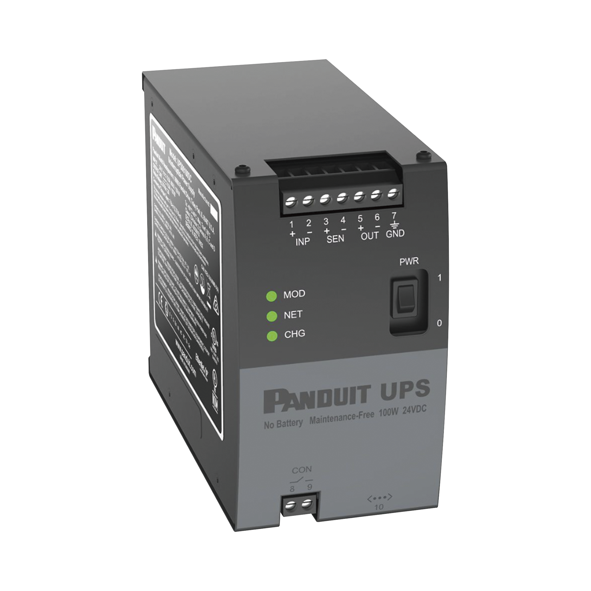 UPS Industrial de 100 Watts, 24 Vcd de Entrada, Instalación en Riel DIN Estándar de 35mm, Temperatura de operación de -40 a 60 ºC