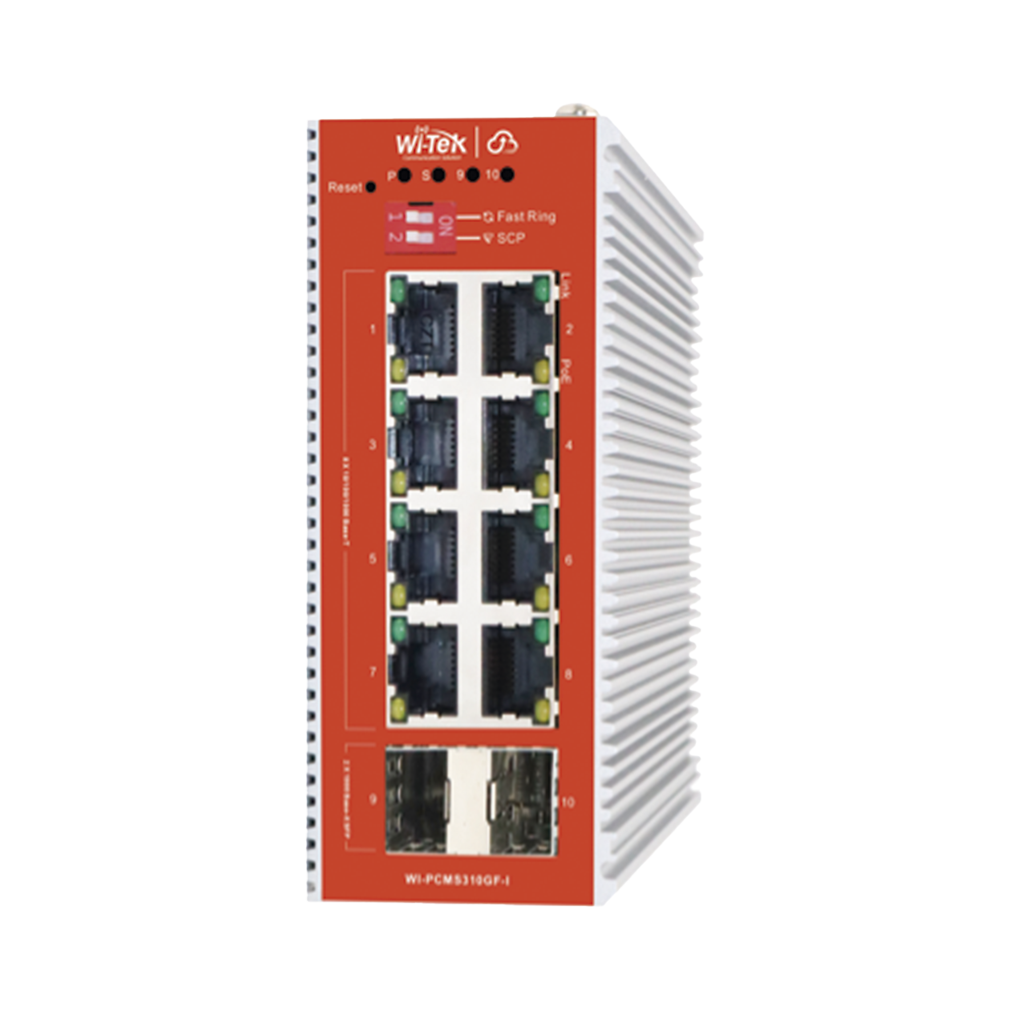Switch L2+ PoE Industrial / Administración Cloud-Web-CLI / 8 Puertos PoE af/at 100/1000 Mbps / 2 Puertos SFP Gigabit / Presupuesto PoE 120 W / Protocolo ERSP (redundancia enlaces)