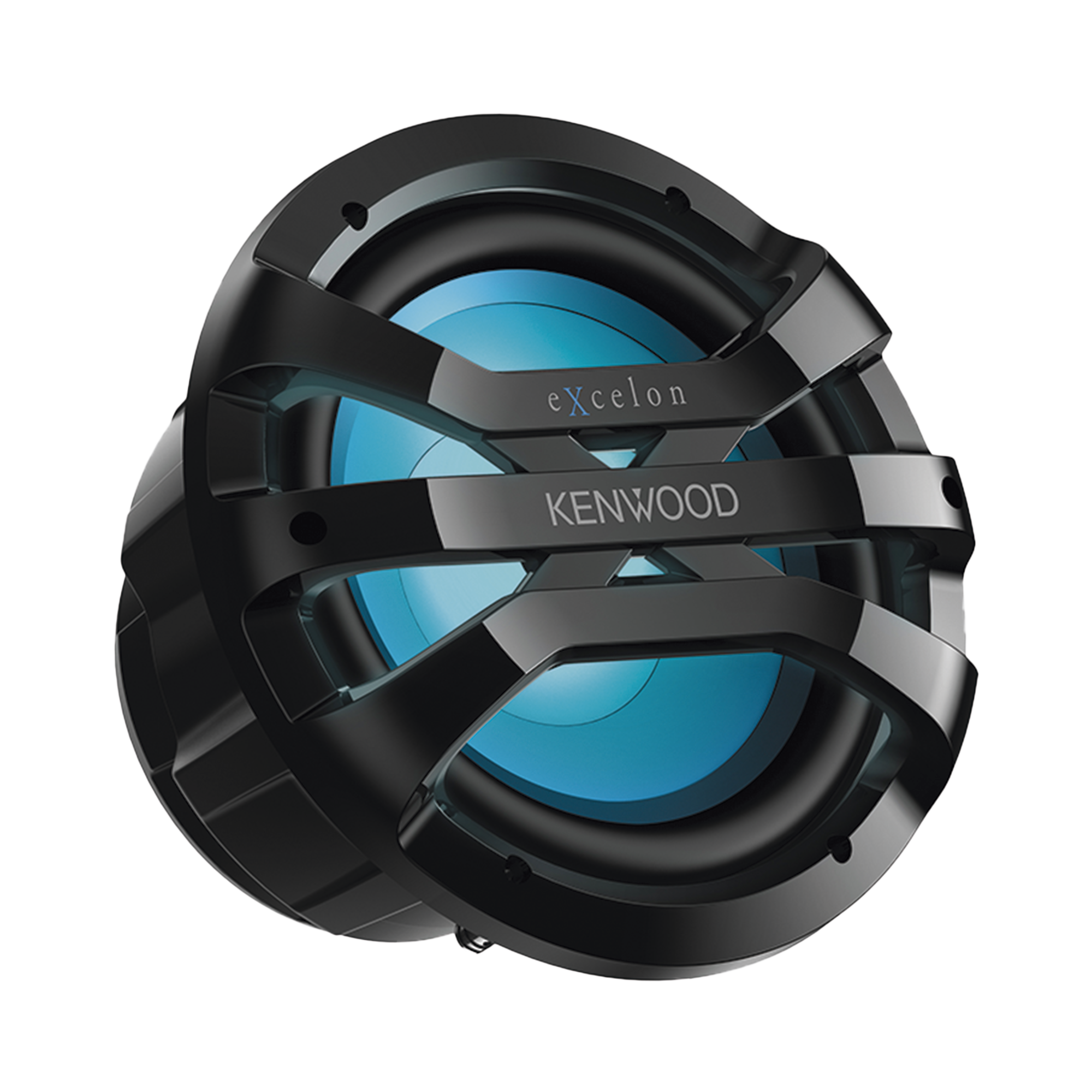 Subwoofer excelon motorsport de 10" fabricado en rejilla color negro, cuenta con iluminación Led ajustable vía RF