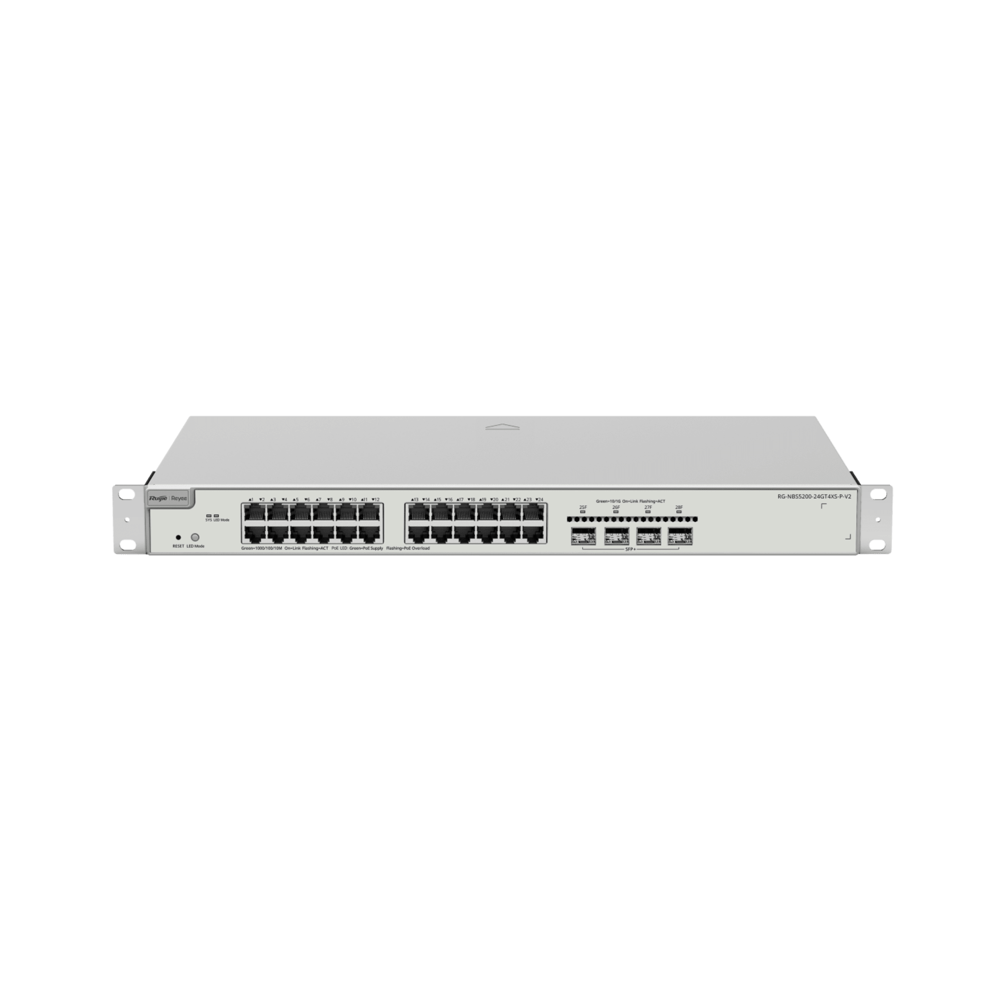 Switch Administrable Capa 3 con 24 puertos Gigabit PoE 802.3af/at + 4 SFP+ para fibra 10Gb, gestión gratuita desde la nube, 370w