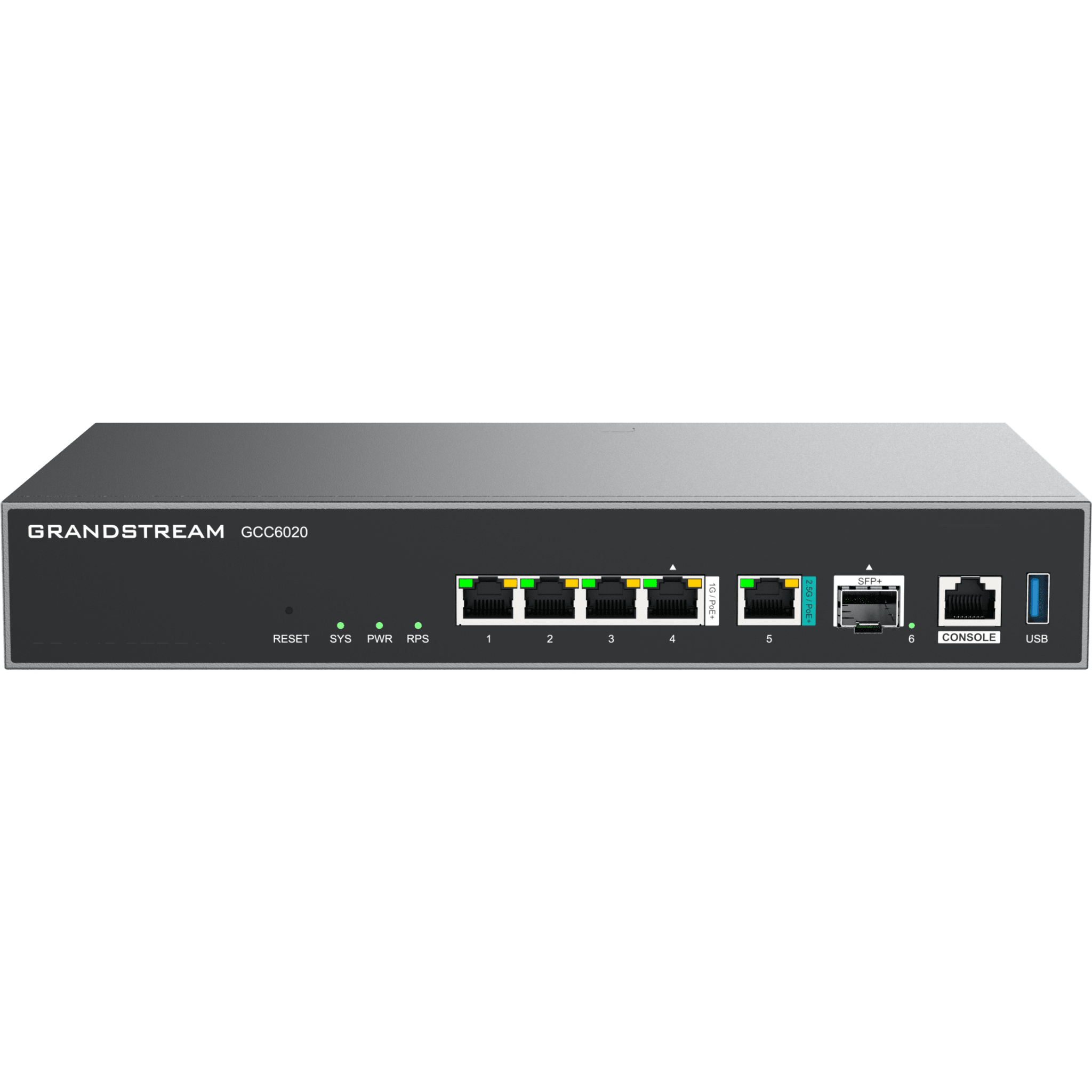 Dispositivo de Convergencia de Redes GCC6020 / Router VPN / Firewall de Próxima Generación / IP PBX / Switch de Red / 4 Puertos Gigabit Ethernet / 1 Puerto SFP+ 10 Gigabit / 1 Puerto 2.5 Gigabit / Administración en la Nube GDMS / Mont